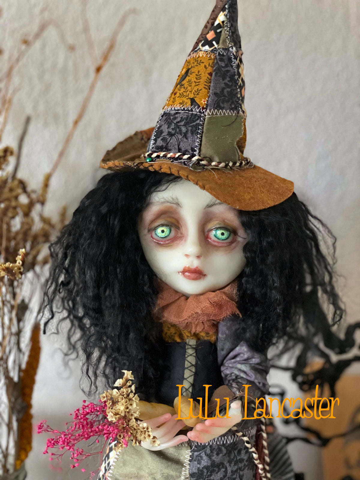 Sylvaine the patchwork Witch and Gregory the Goat Original LuLu Lancaster Art Doll
