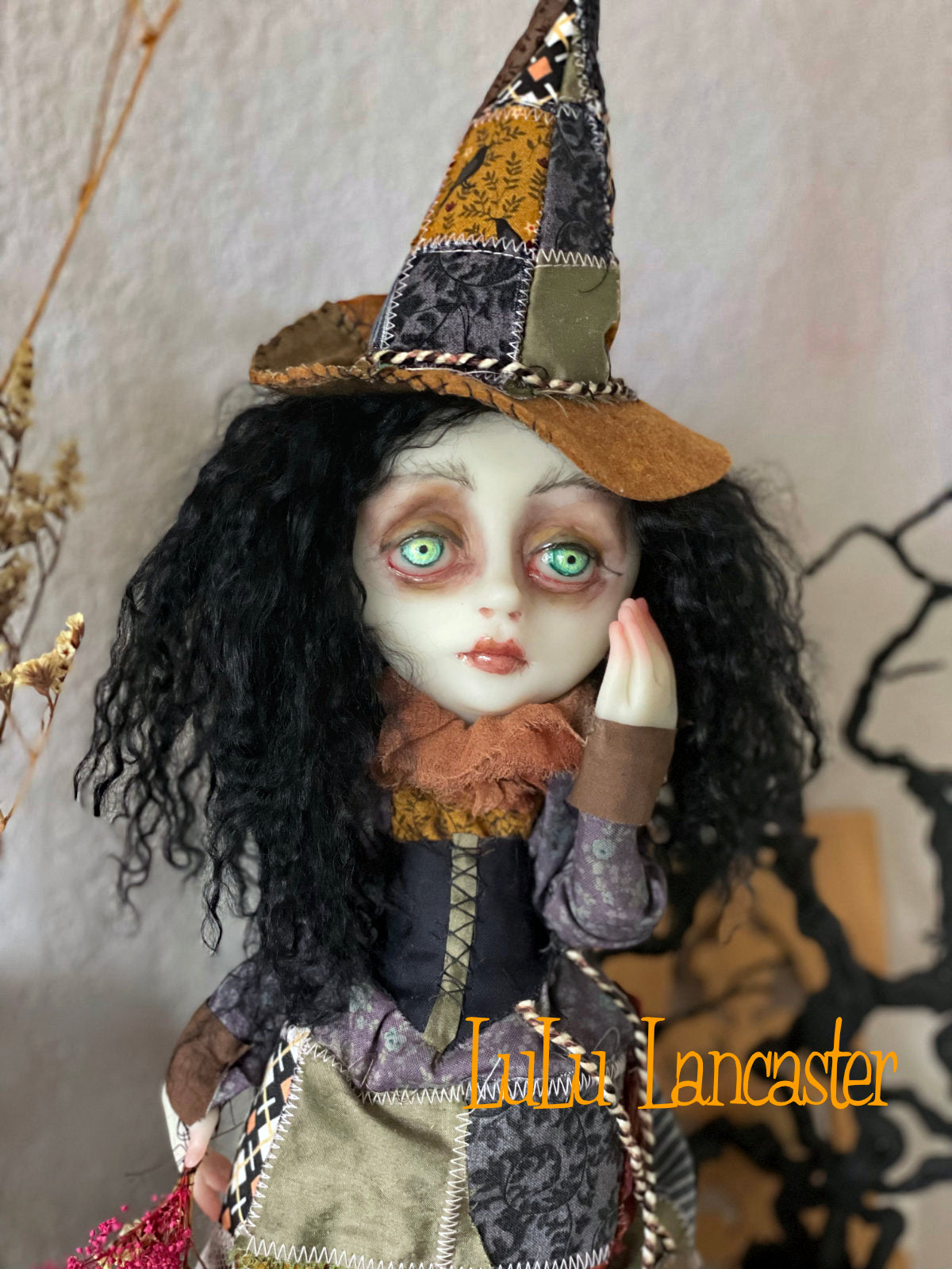 Sylvaine the patchwork Witch and Gregory the Goat Original LuLu Lancaster Art Doll