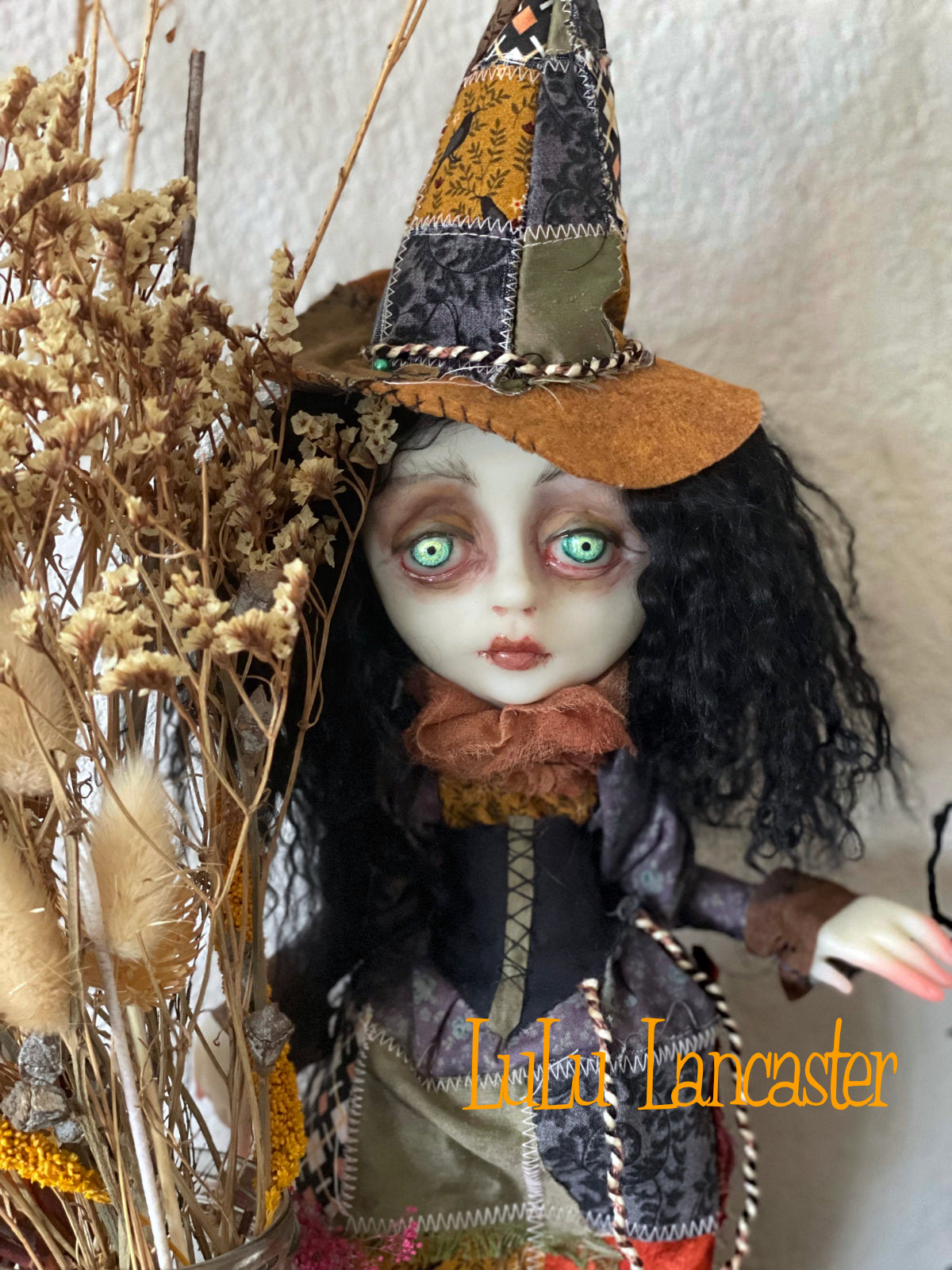 Sylvaine the patchwork Witch and Gregory the Goat Original LuLu Lancaster Art Doll