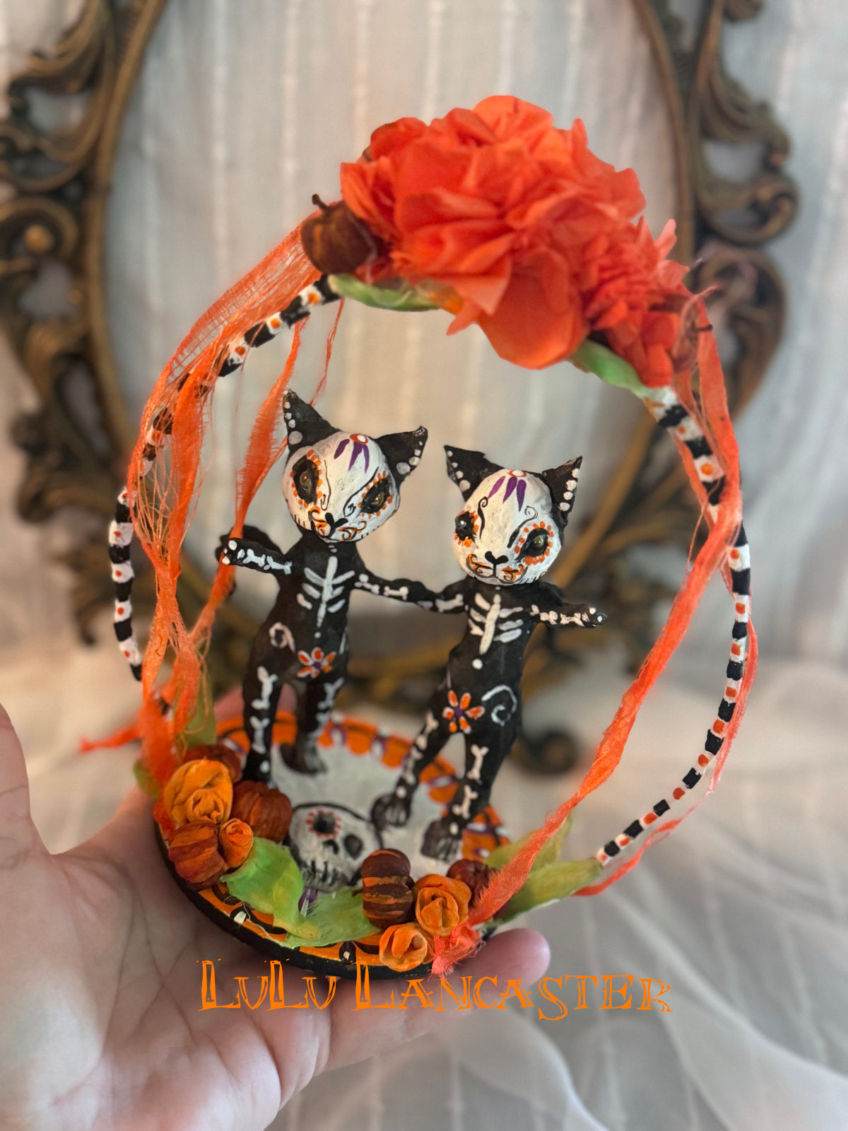 Day of the dead Dancing Skeleton Cats Original LuLu Lancaster