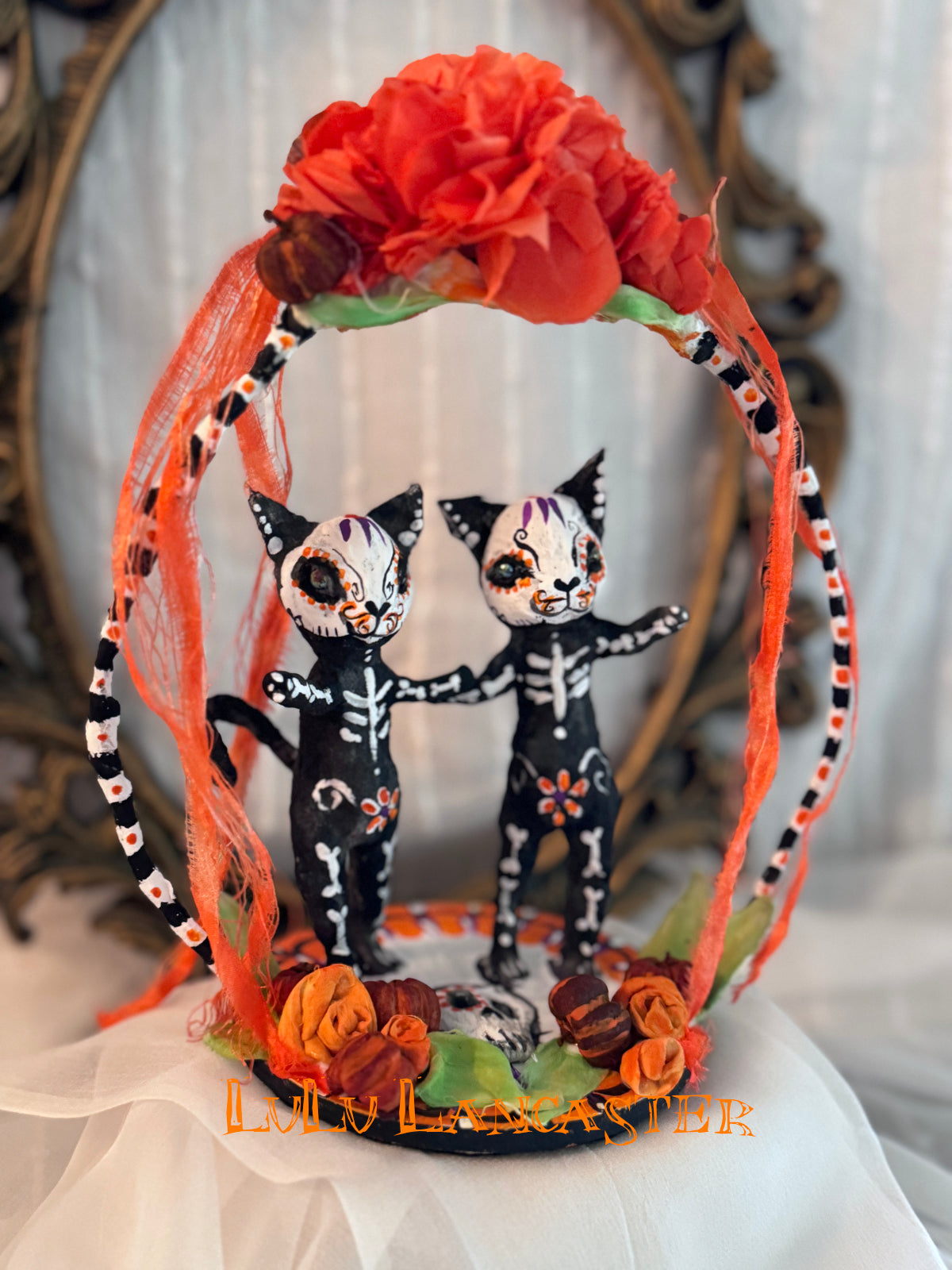 Day of the dead Dancing Skeleton Cats Original LuLu Lancaster