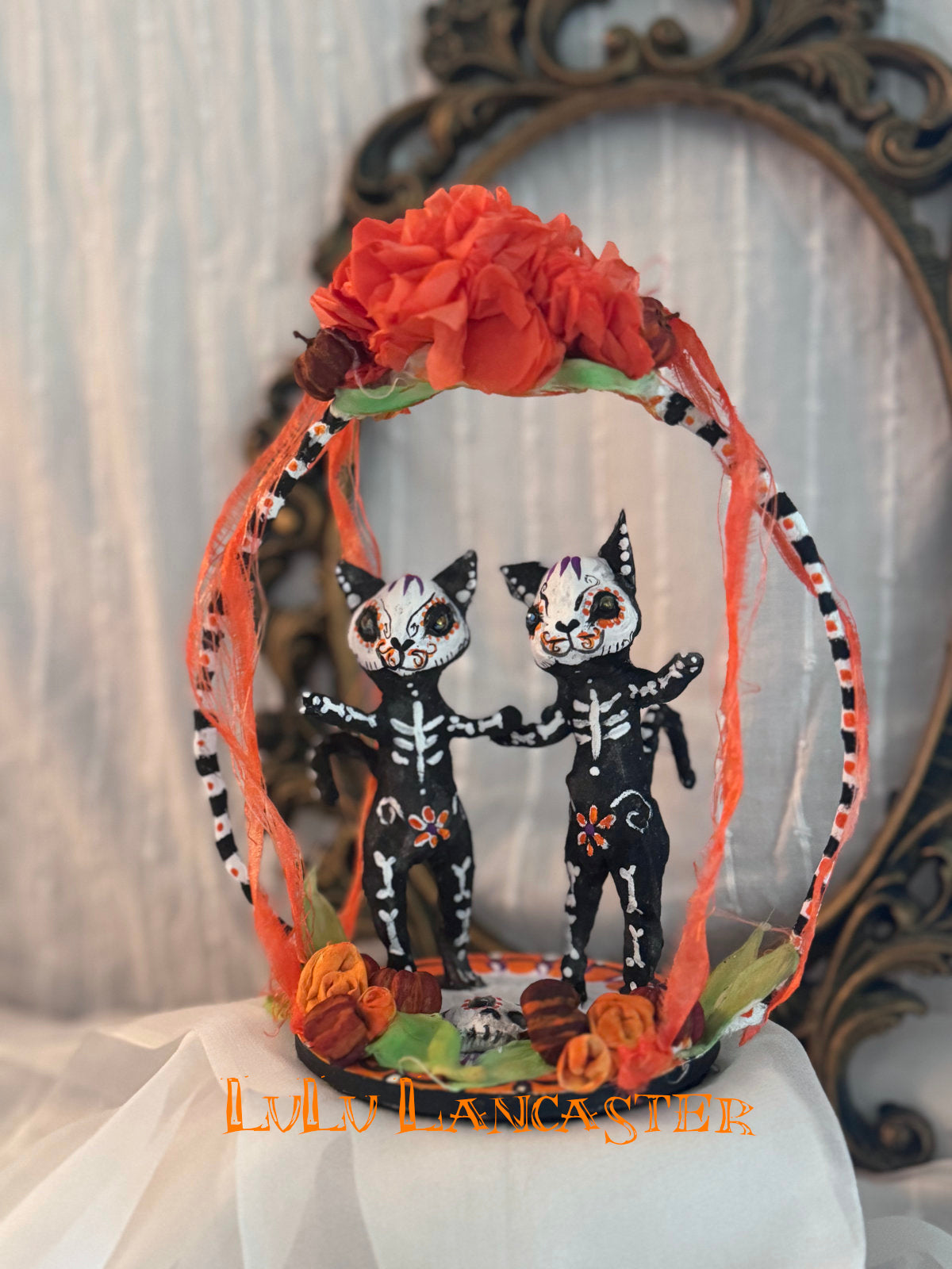 Day of the dead Dancing Skeleton Cats Original LuLu Lancaster