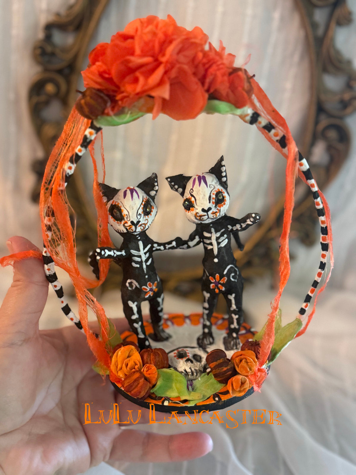 Day of the dead Dancing Skeleton Cats Original LuLu Lancaster