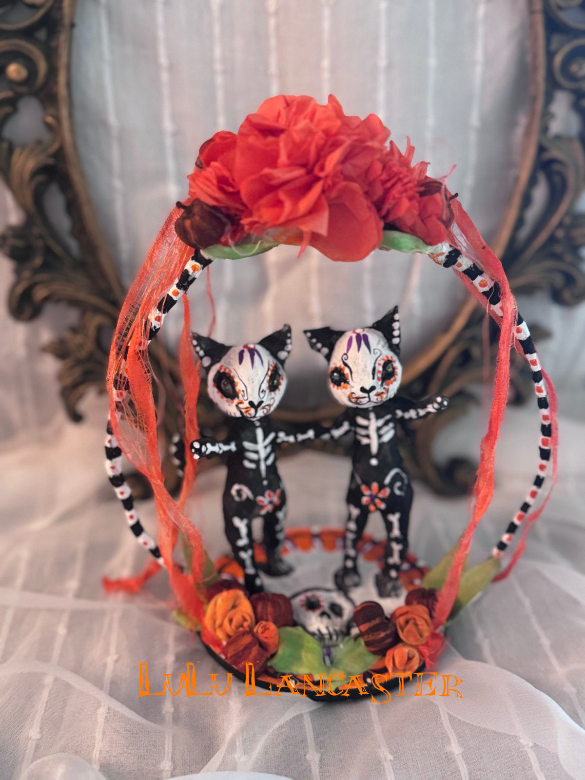 Day of the dead Dancing Skeleton Cats Original LuLu Lancaster