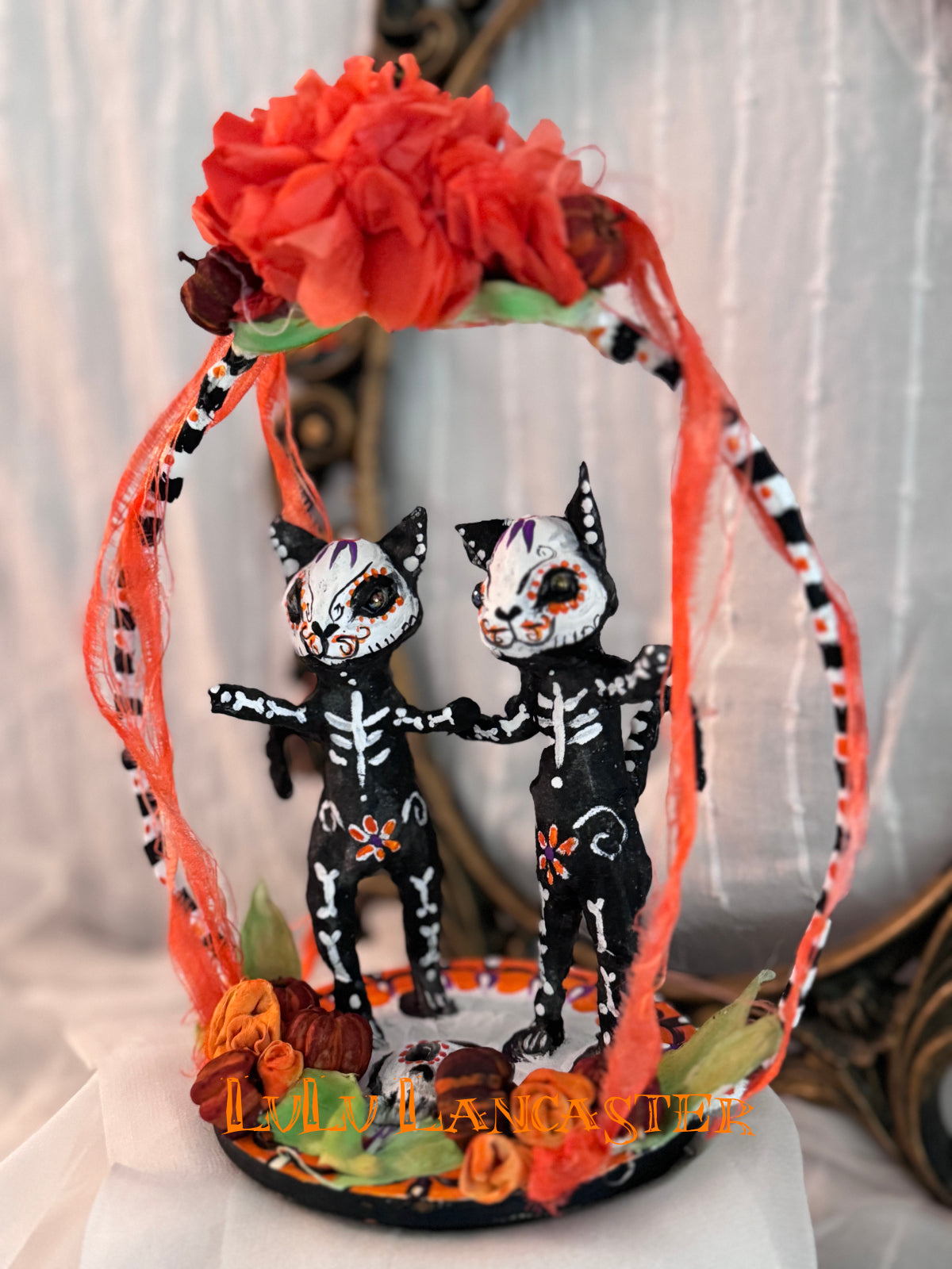 Day of the dead Dancing Skeleton Cats Original LuLu Lancaster