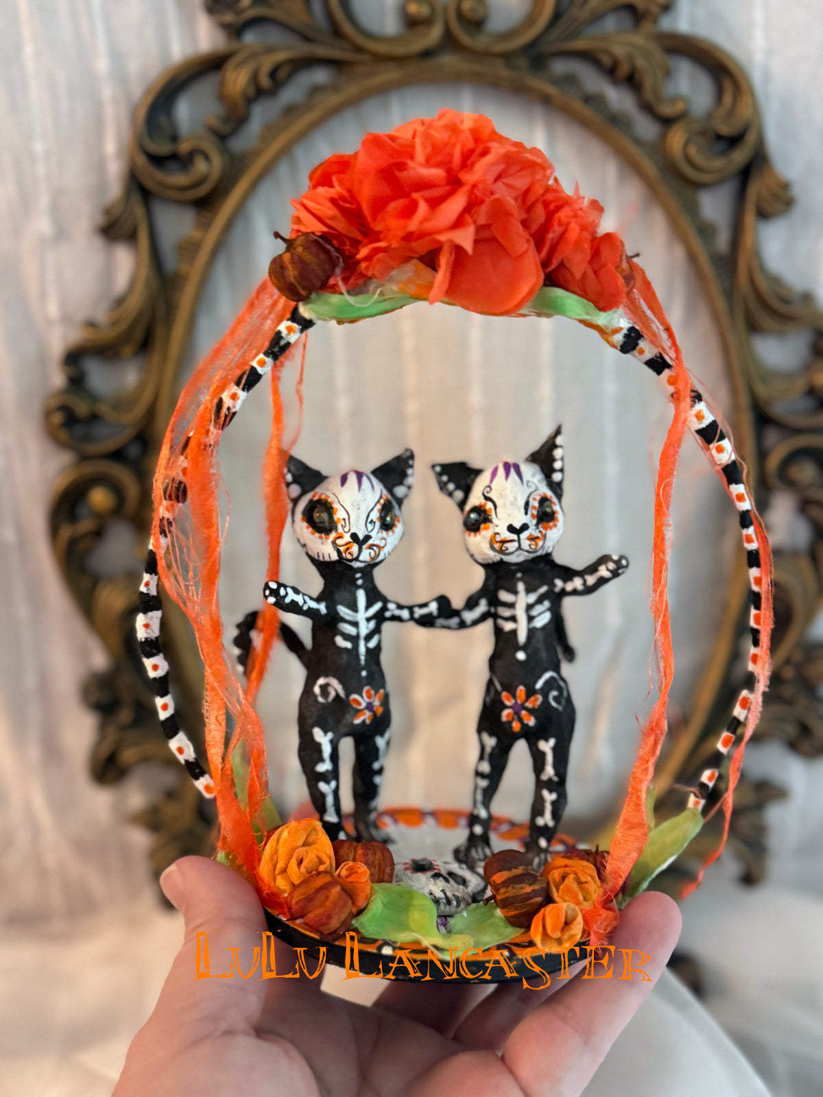 Day of the dead Dancing Skeleton Cats Original LuLu Lancaster