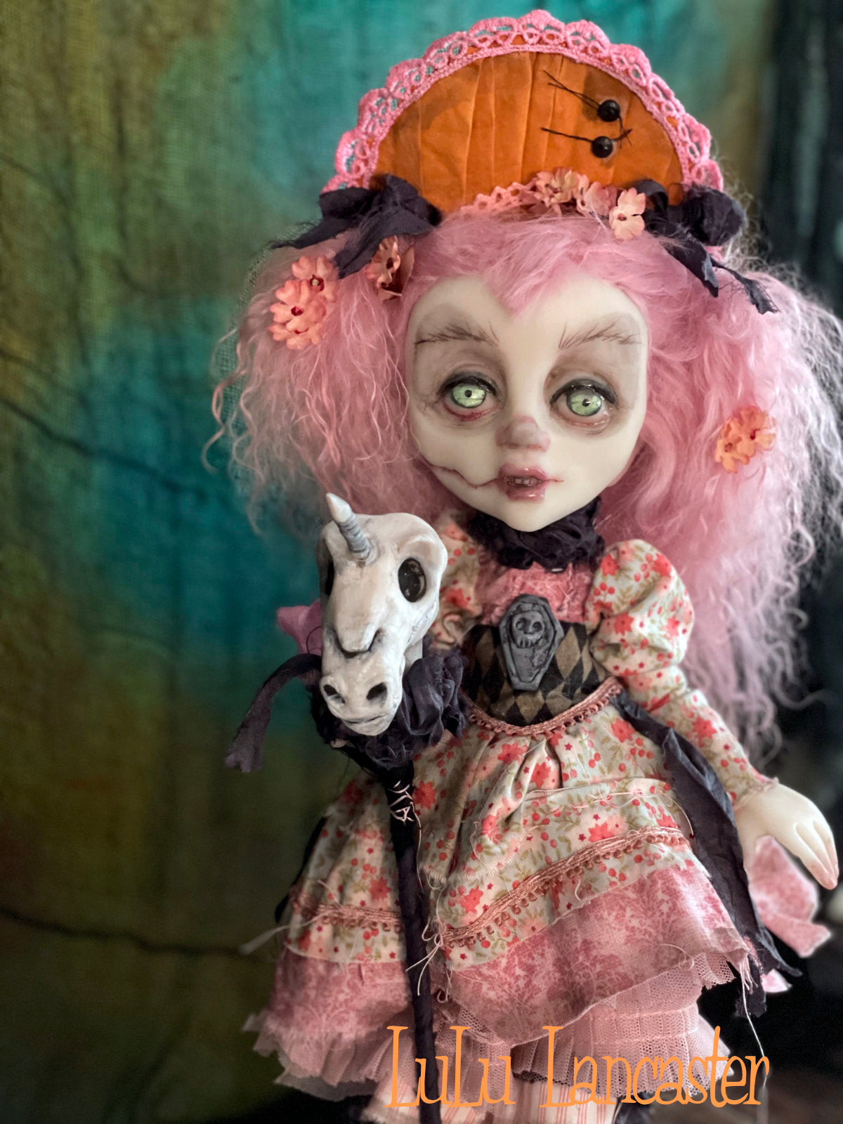 Ainsley Ghoulia and her unicorn stick pony Halloween Original LuLu Lancaster Art Doll