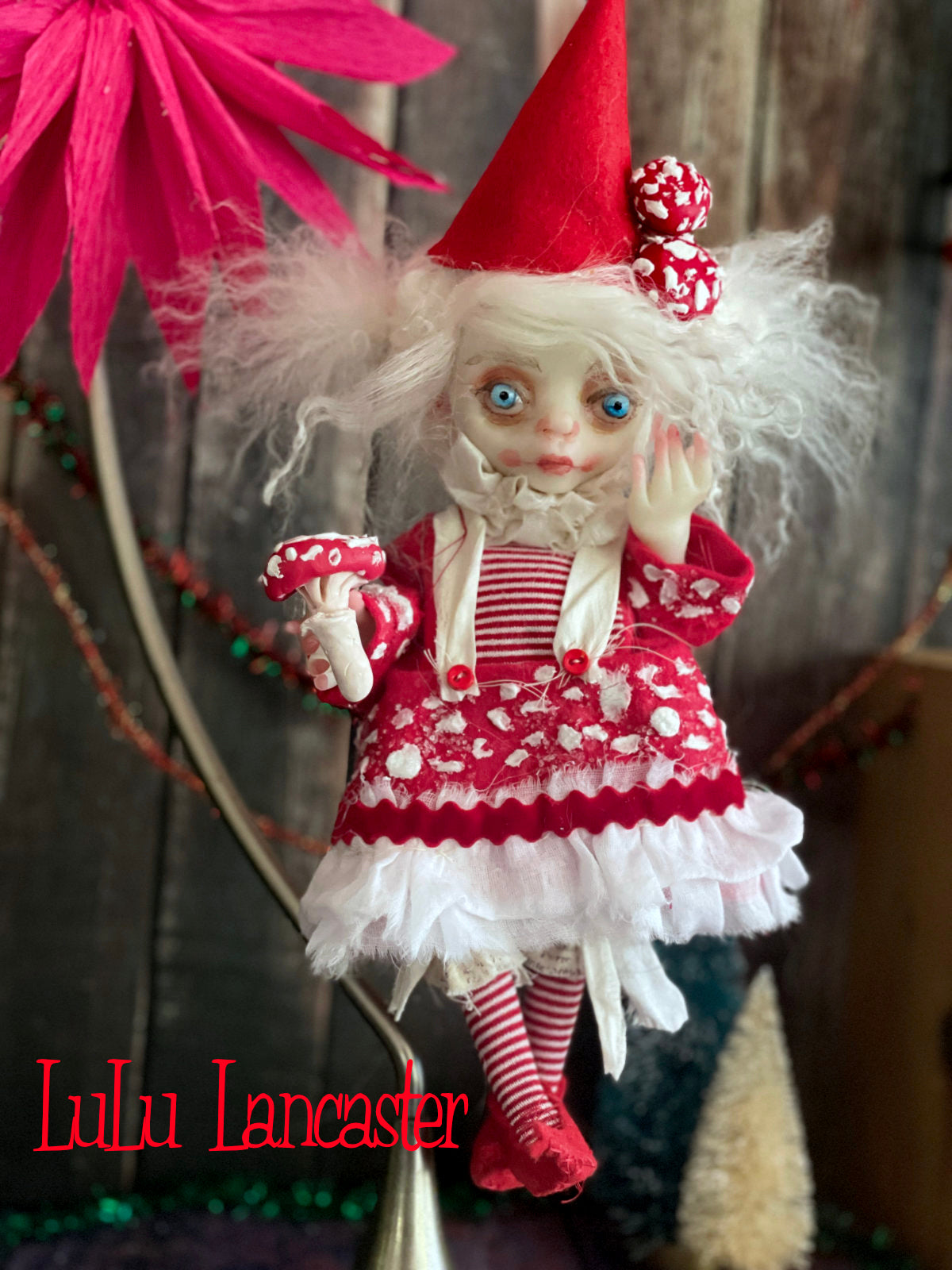 Pico the amanita sprite Mini hanging Christmas winter Original LuLu Lancaster Art Doll