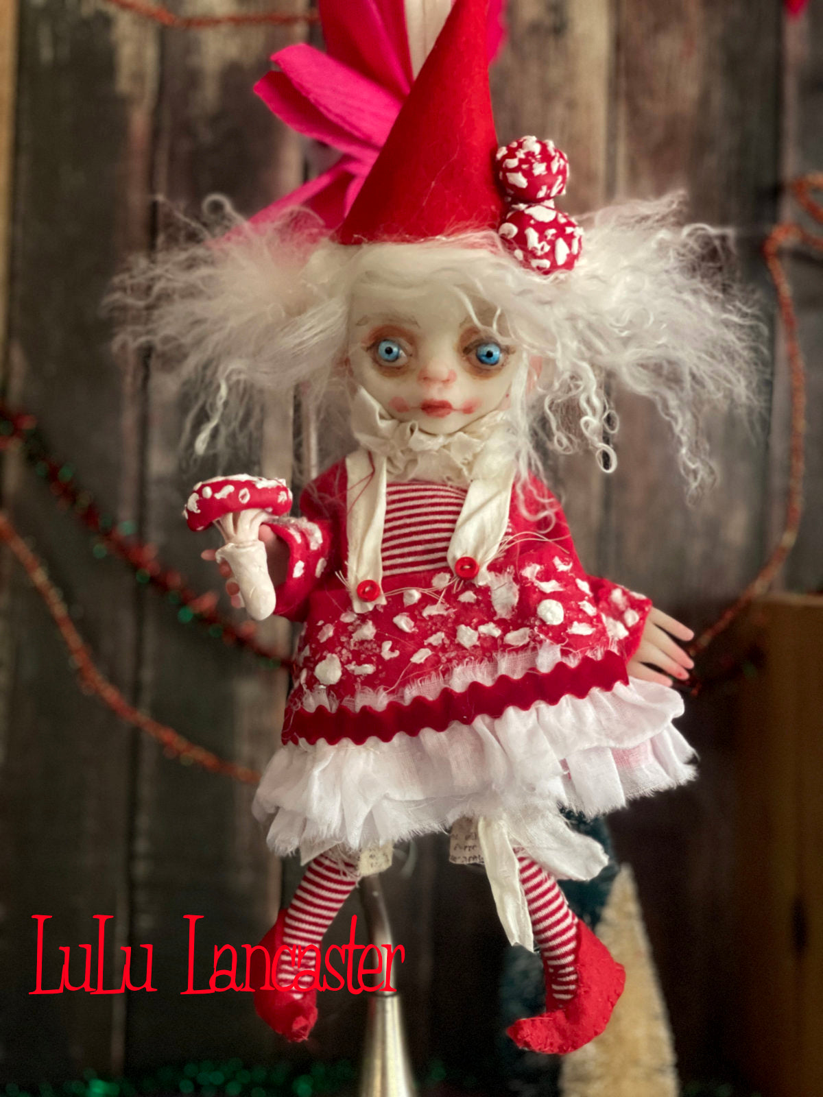 Pico the amanita sprite Mini hanging Christmas winter Original LuLu Lancaster Art Doll