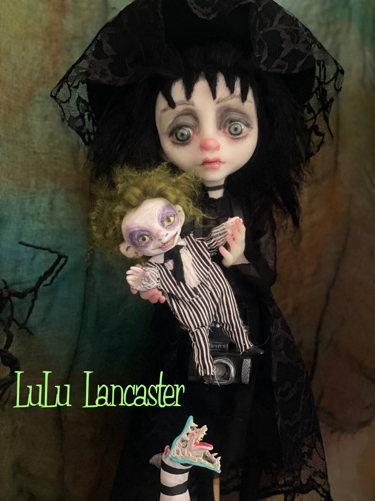 Lydia and tiny Beetlejuice original LuLu Lancaster art doll