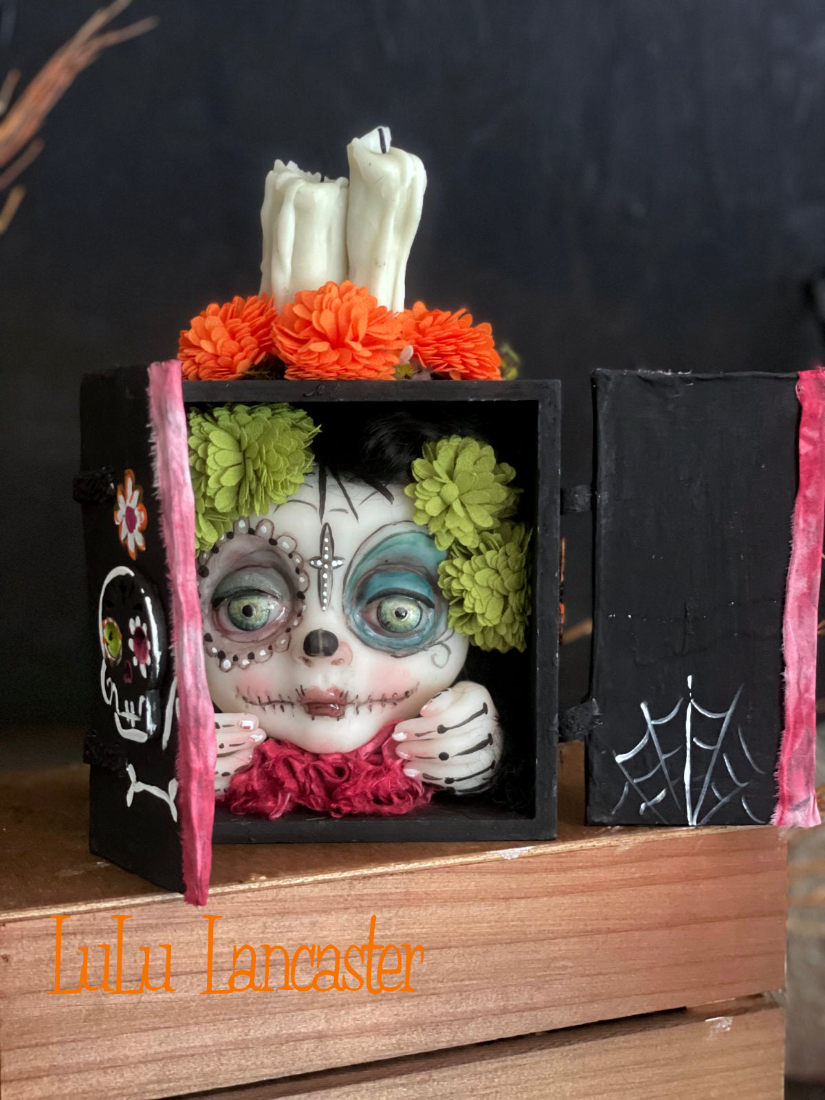dia de muertos shrine box Original LuLu Lancaster Halloween Art Doll
