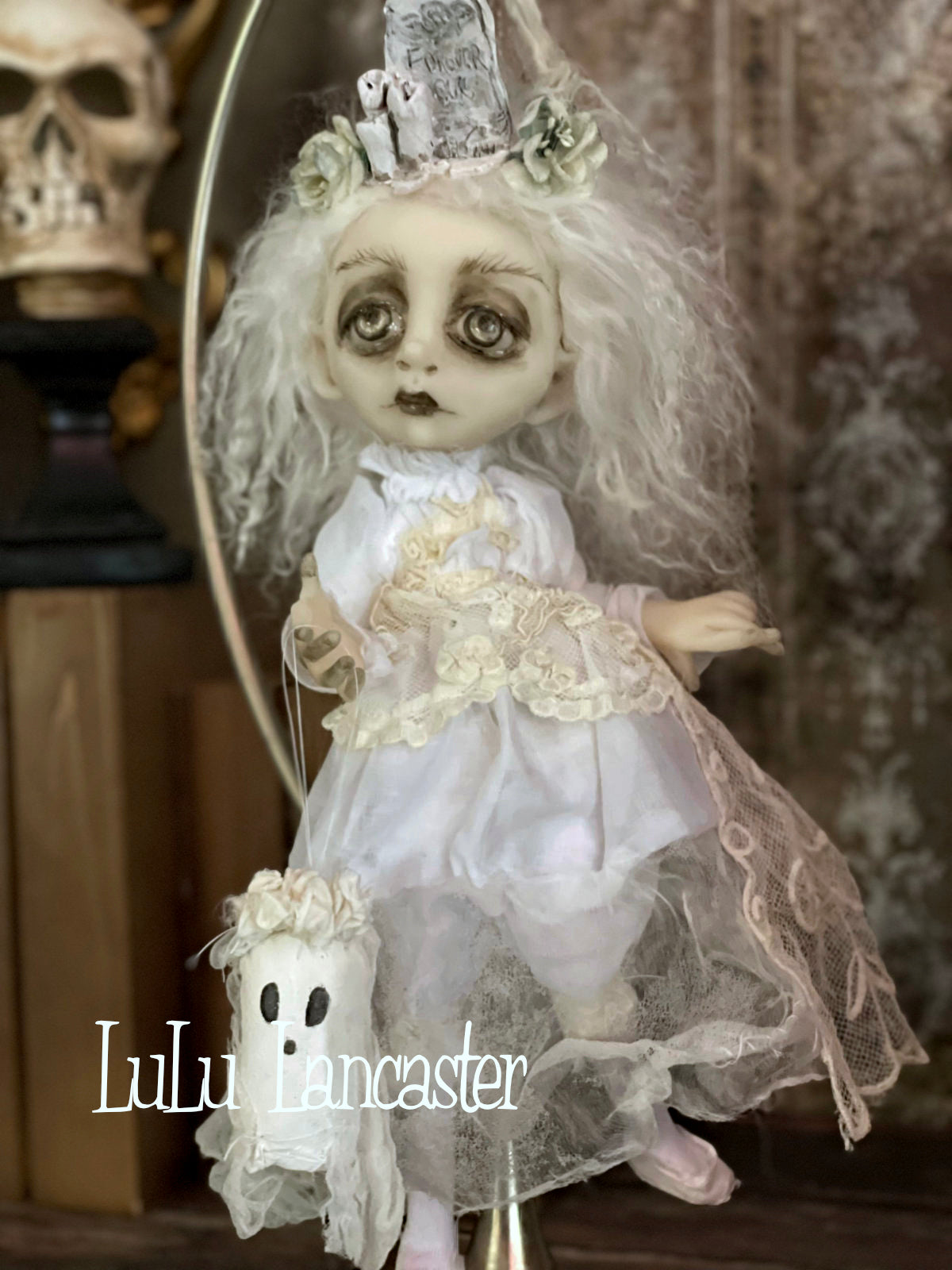 Forever Ours Graveyard Ghostie hanging Halloween Original LuLu Lancaster Art Dolls
