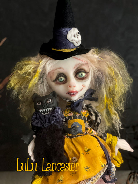 Gracie Ghoulia and scaredy cat Fig Original LuLu Lancaster Halloween Art Doll
