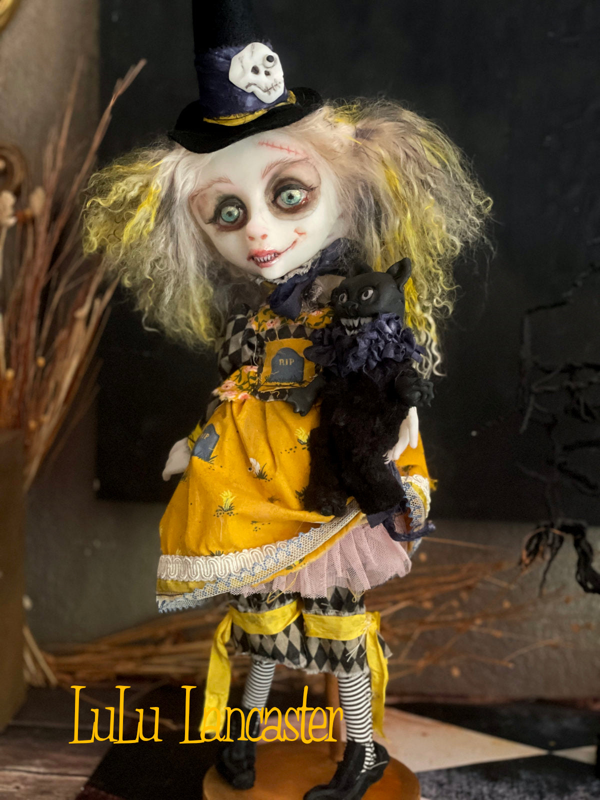 Gracie Ghoulia and scaredy cat Fig Original LuLu Lancaster Halloween Art Doll