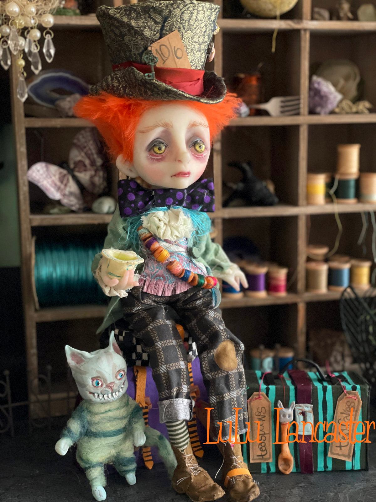 Traveling Mad Hatter and Cheshire Original LuLu Lancaster Art Doll