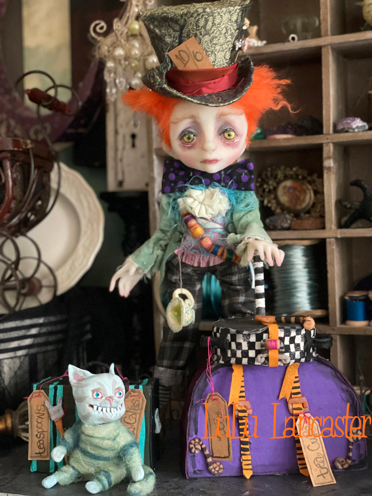 Traveling Mad Hatter and Cheshire Original LuLu Lancaster Art Doll