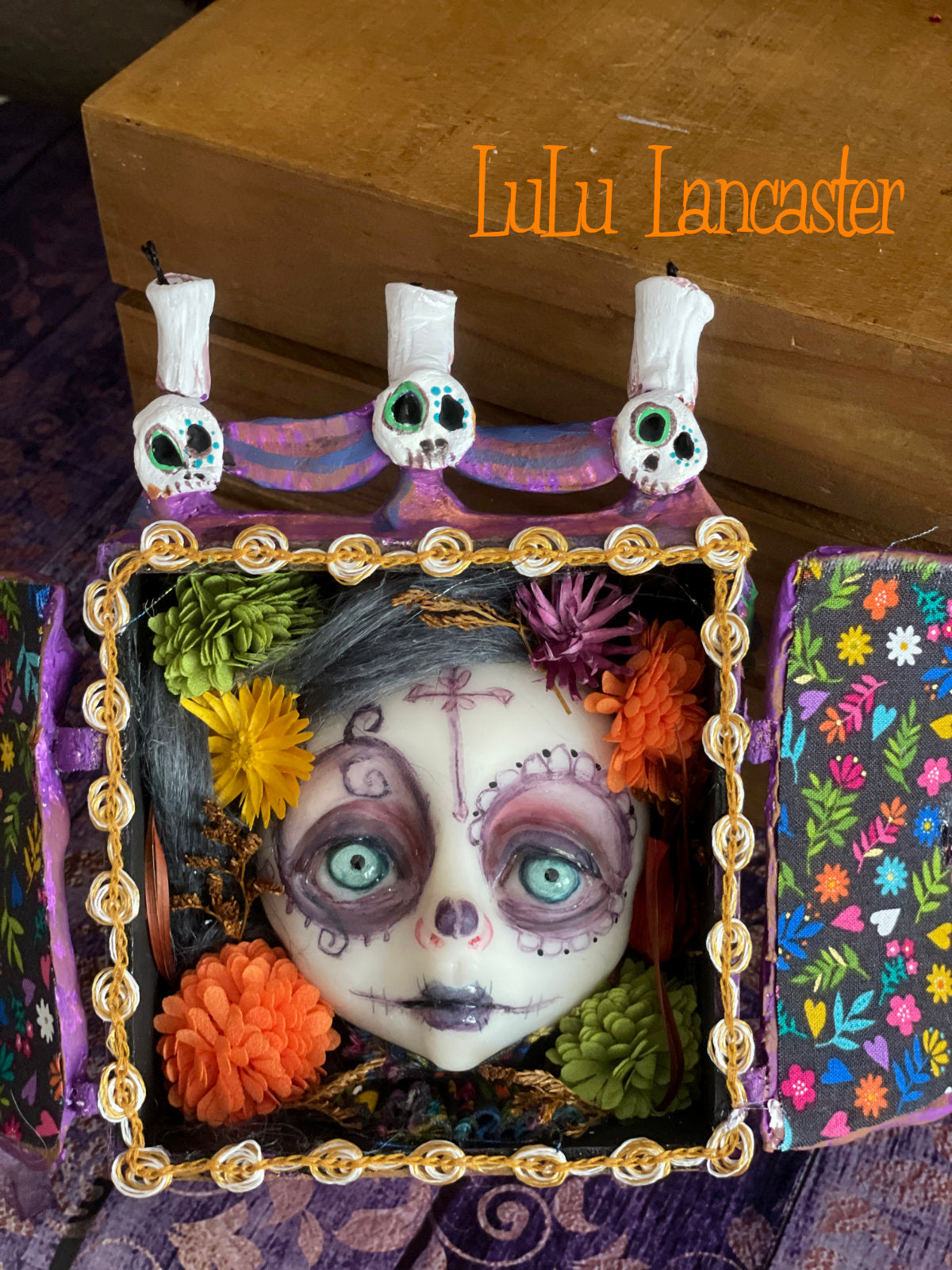 Jacinta dia los muertos shrine box Original LuLu Lancaster Halloween Art Doll