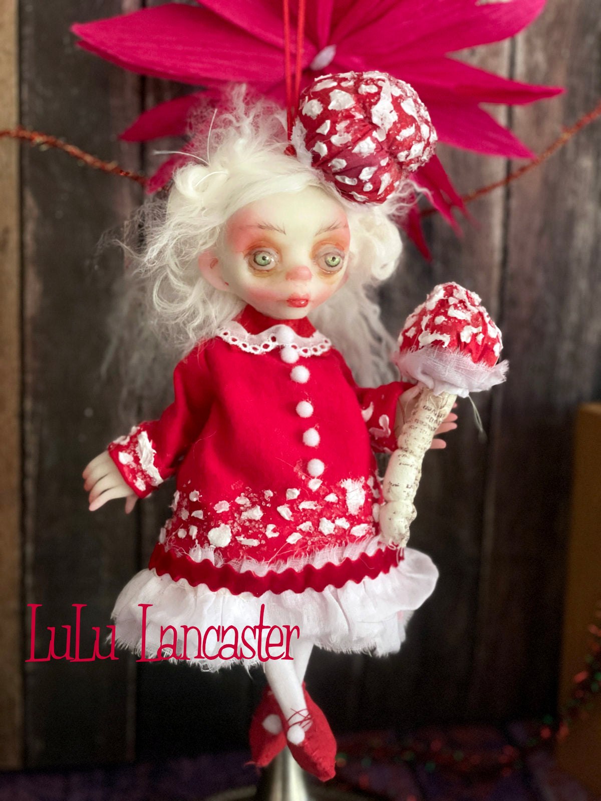 Kinoko the amanita sprite Mini hanging Christmas winter Original LuLu Lancaster Art Doll