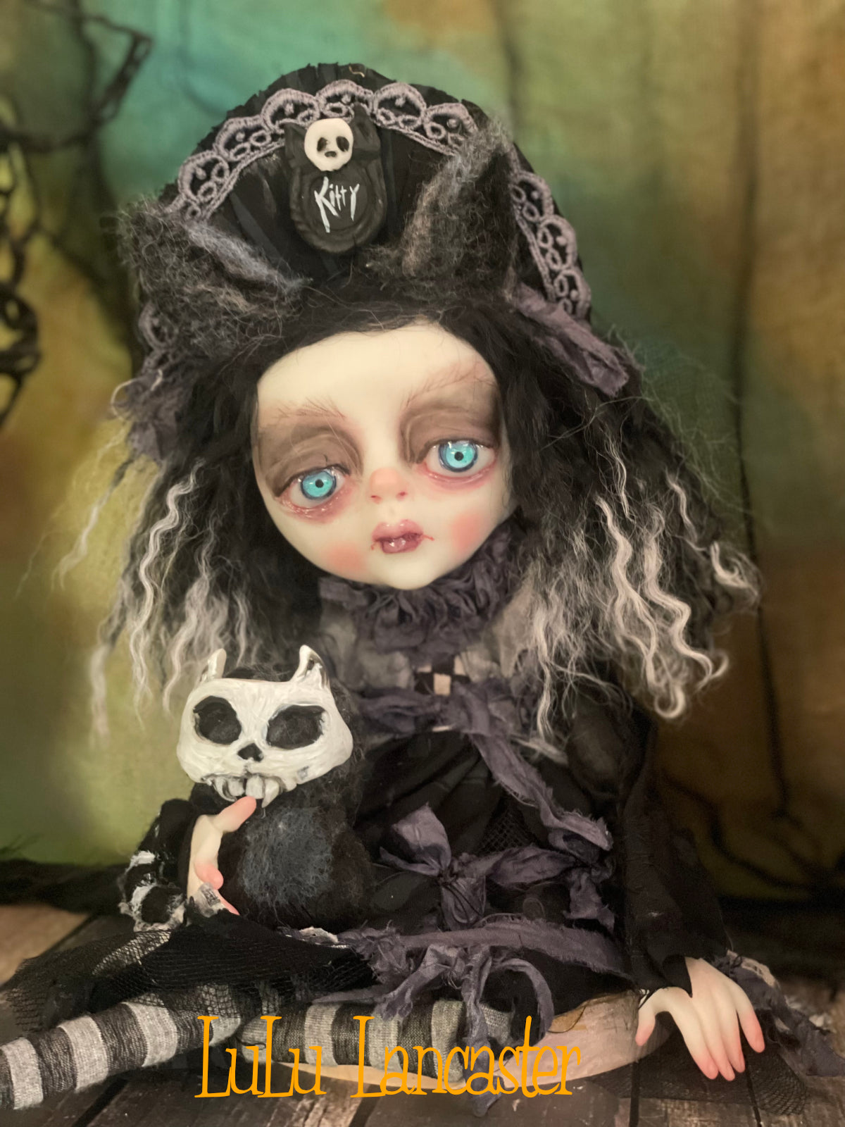 KittyKat dark Goth Sitter Original LuLu Lancaster Art Doll