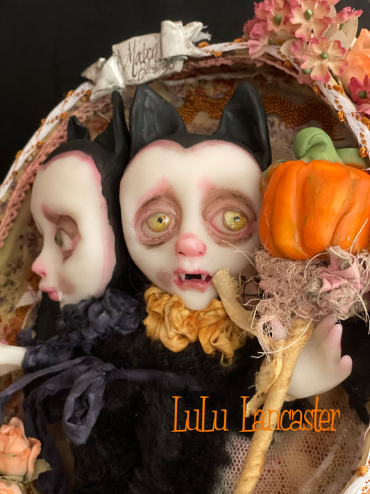 Mabon Blessings Conjoined mini vampire bats Original LuLu Lancaster Halloween Art Doll