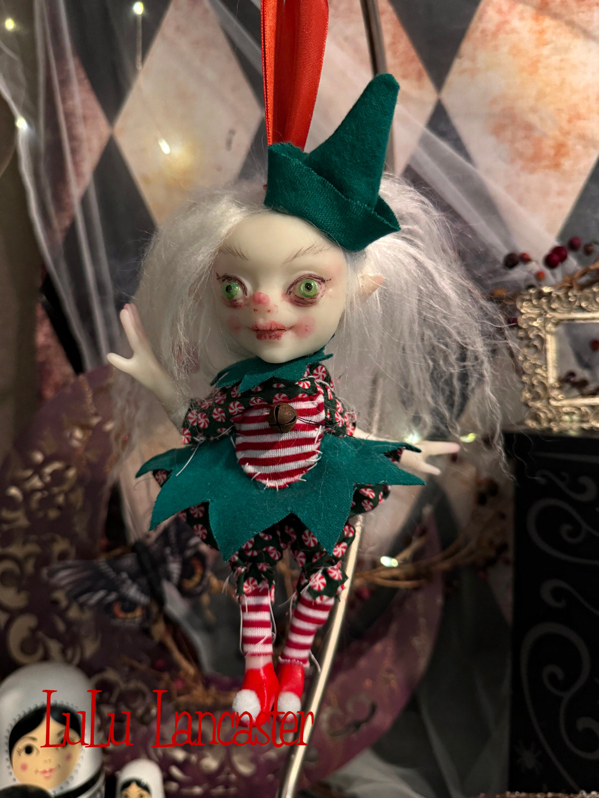 Sprig the Elf Mini Christmas hanging Original LuLu Lancaster Art Doll