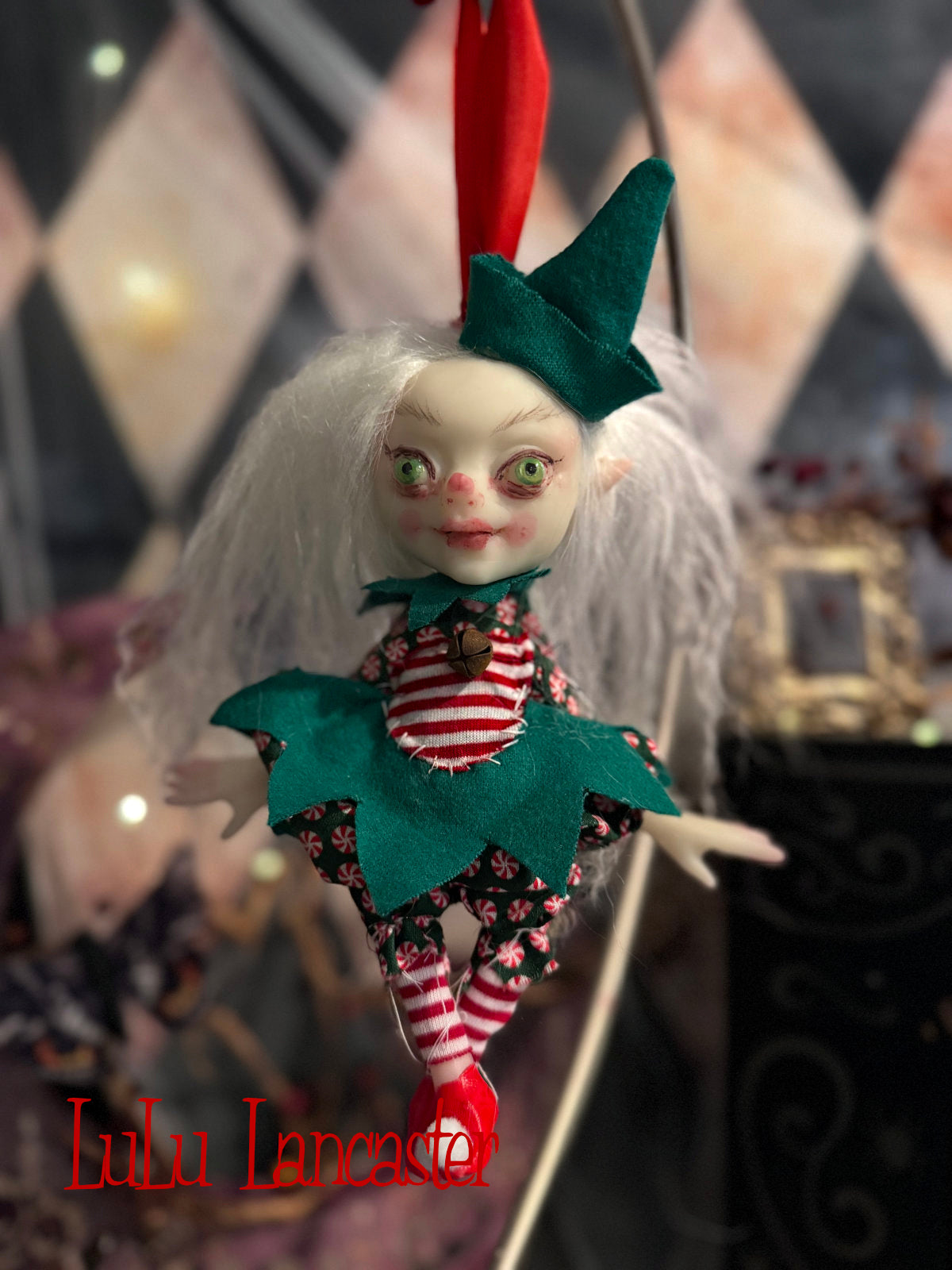 Sprig the Elf Mini Christmas hanging Original LuLu Lancaster Art Doll