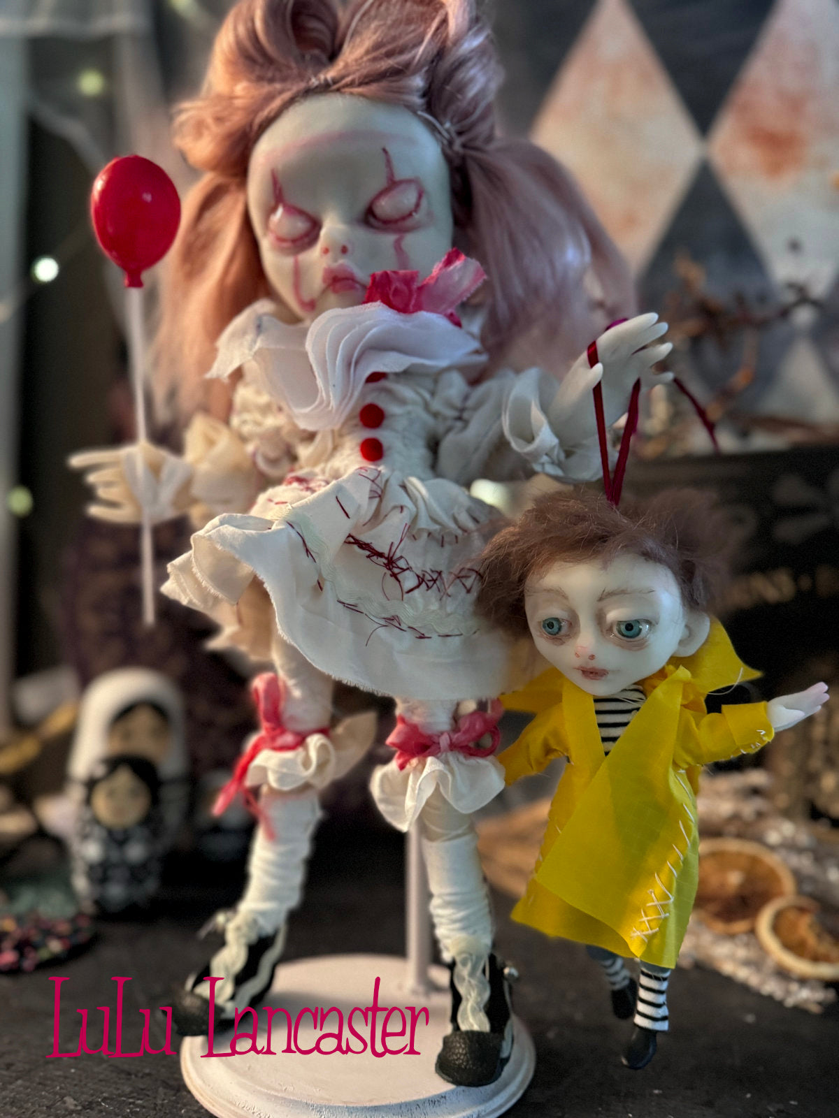 Pink Pennywise and Mini Georgie Original LuLu Lancaster Art Doll