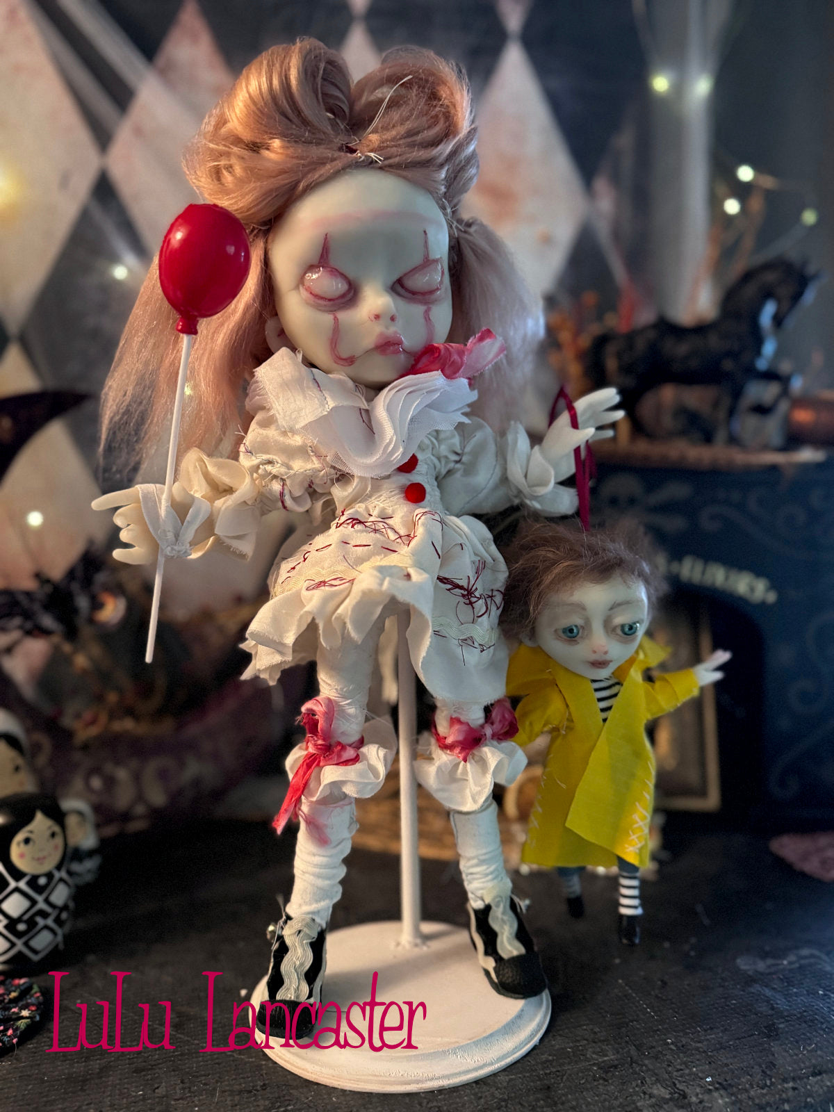 Pink Pennywise and Mini Georgie Original LuLu Lancaster Art Doll