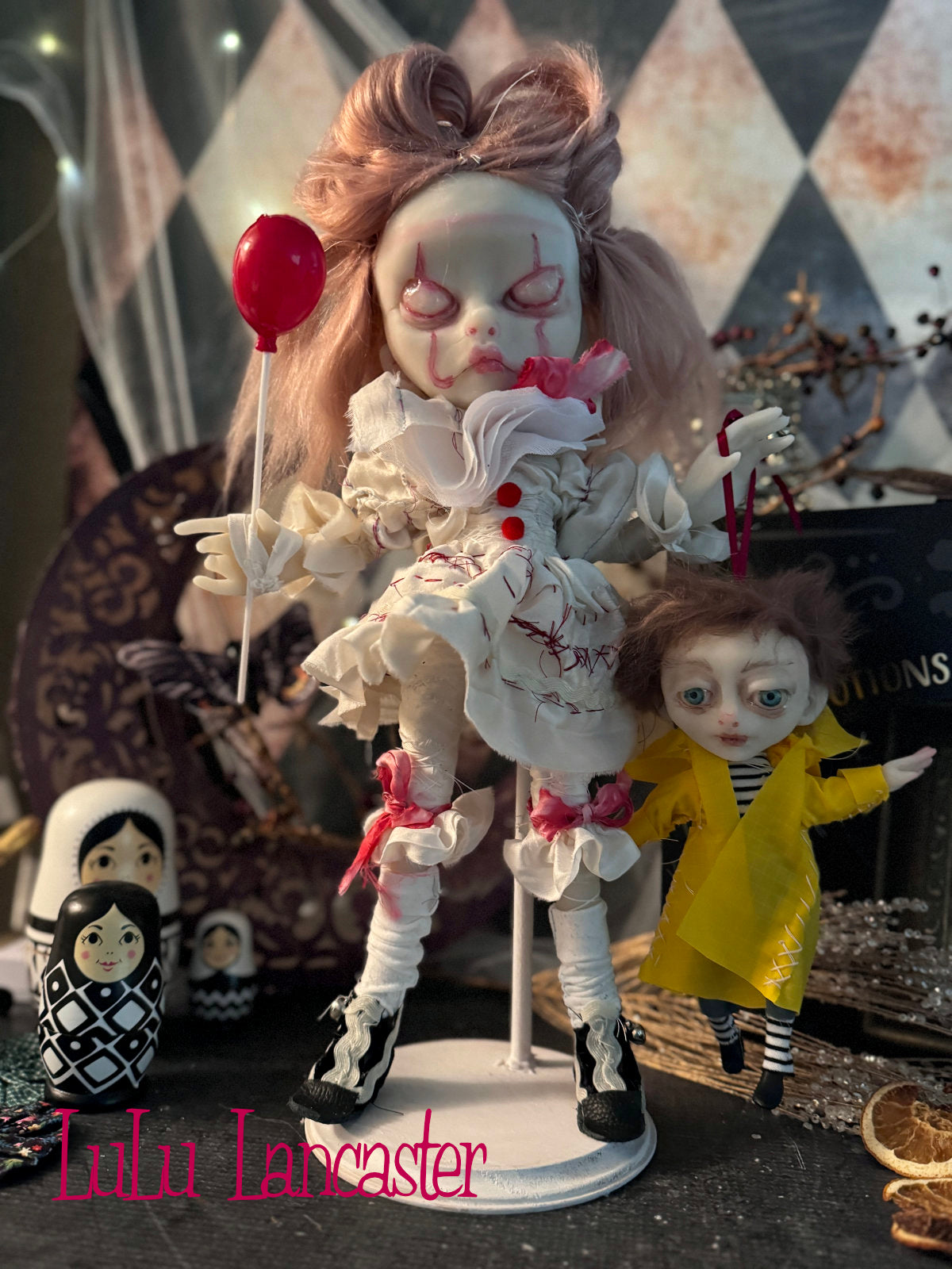 Pink Pennywise and Mini Georgie Original LuLu Lancaster Art Doll