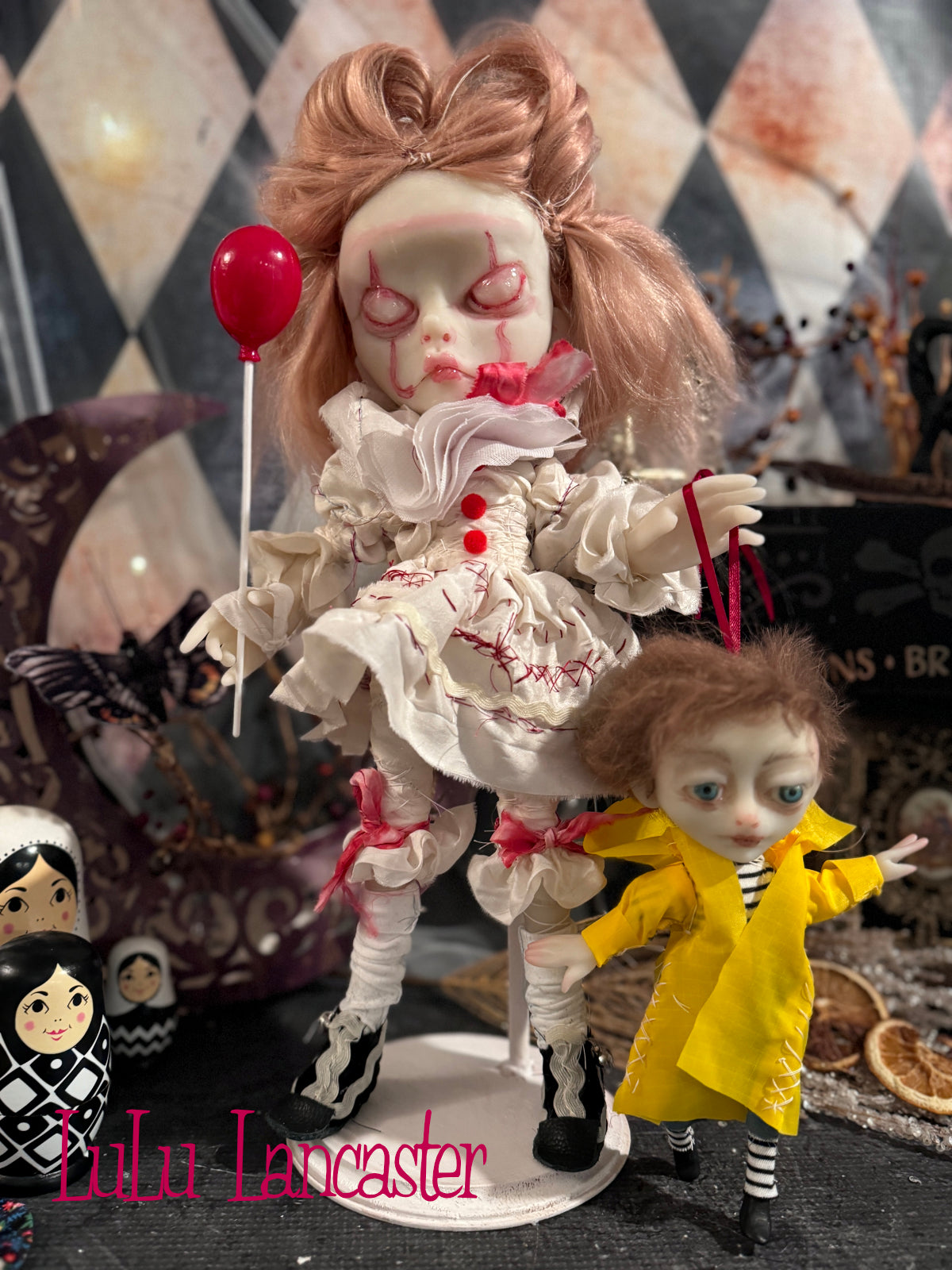 Pink Pennywise and Mini Georgie Original LuLu Lancaster Art Doll