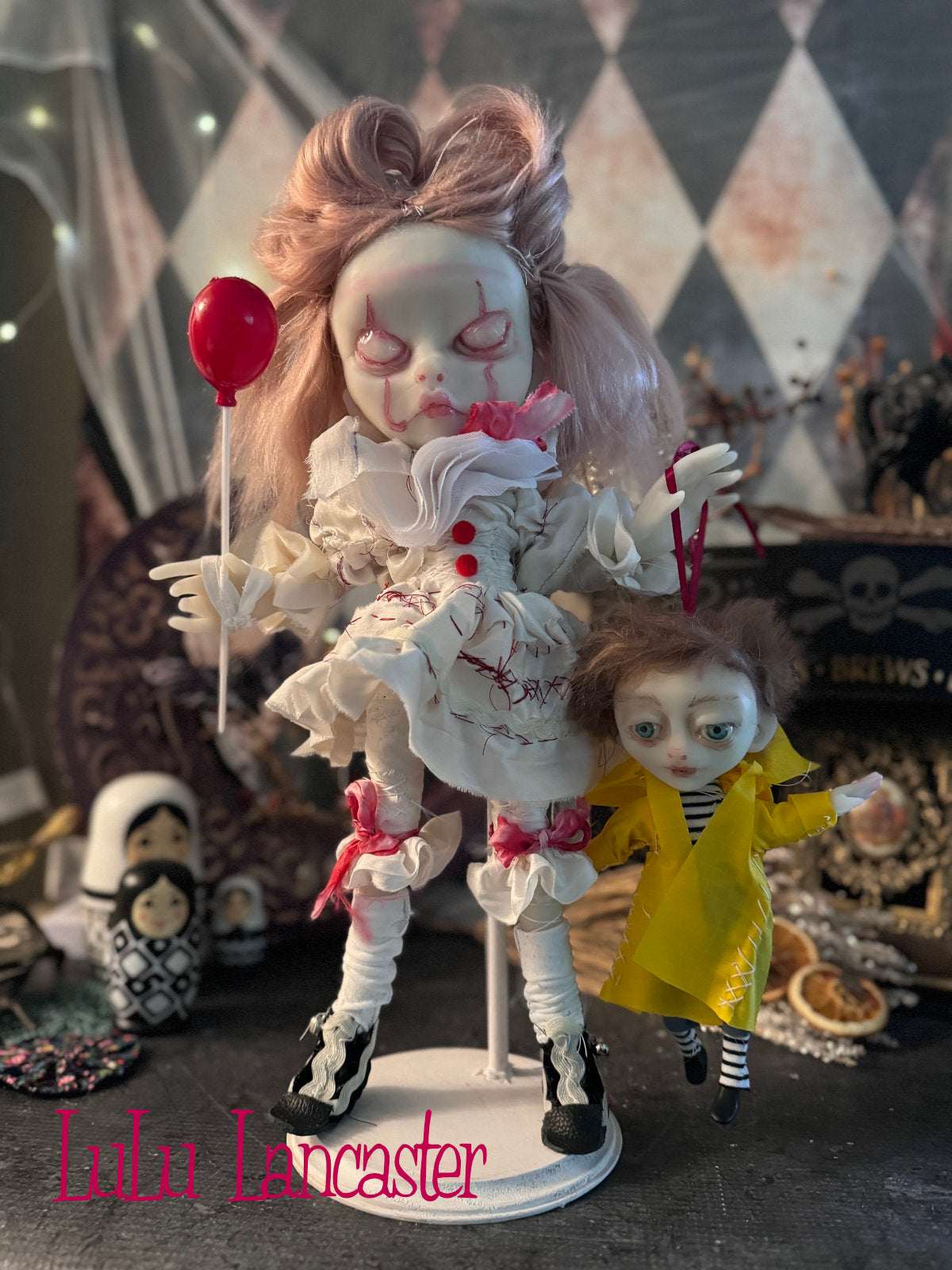 Pink Pennywise and Mini Georgie Original LuLu Lancaster Art Doll