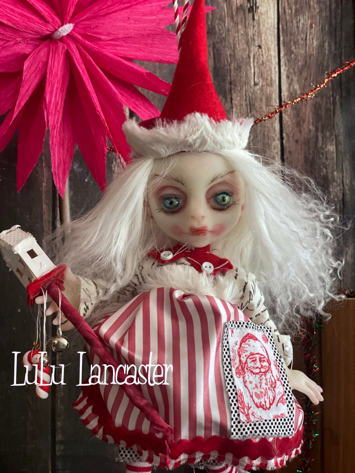 Pieni Mini hanging Christmas Elf Original LuLu Lancaster Art Doll