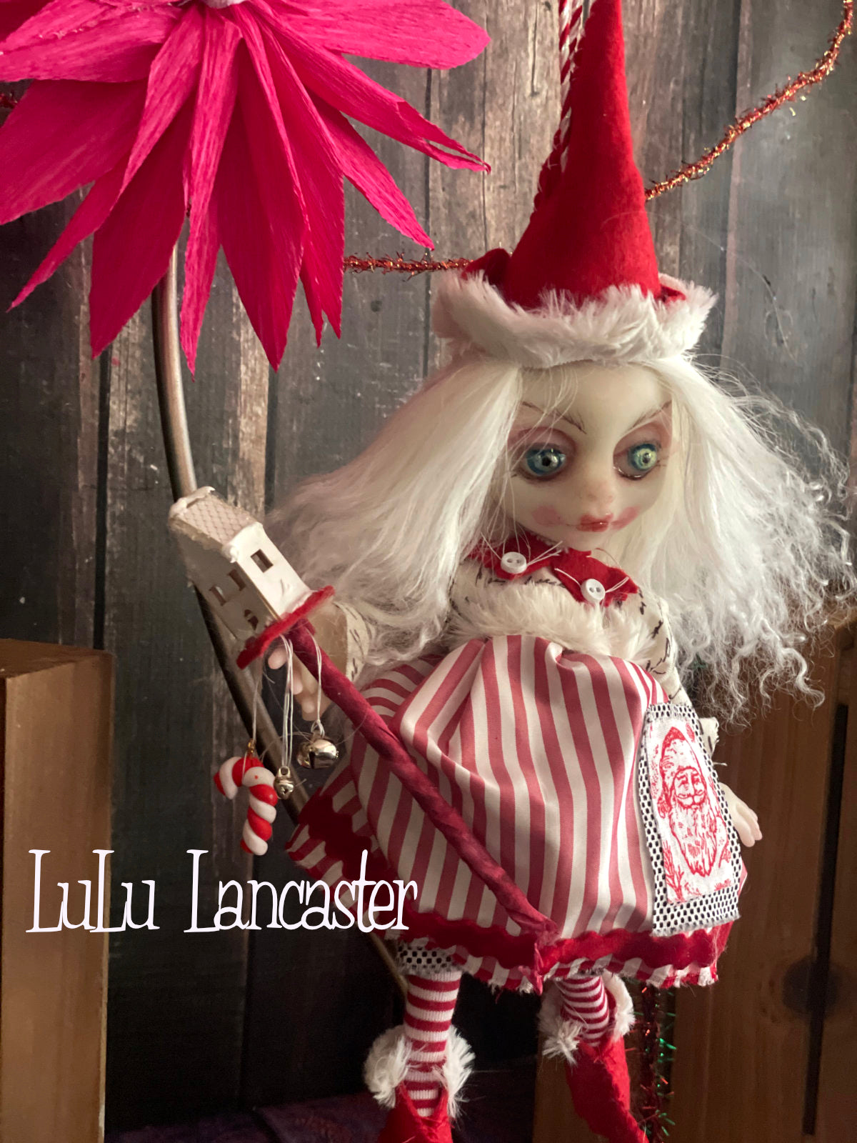 Pieni Mini hanging Christmas Elf Original LuLu Lancaster Art Doll