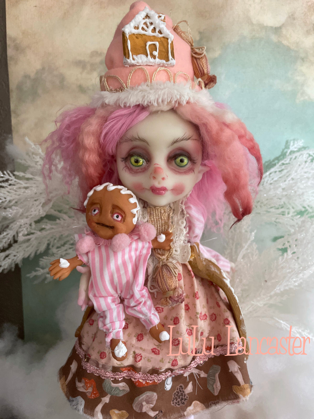Pinkle Gingerbread Puff the Christmas Elf LuLu's Holiday Original LuLu Lancaster Art Doll