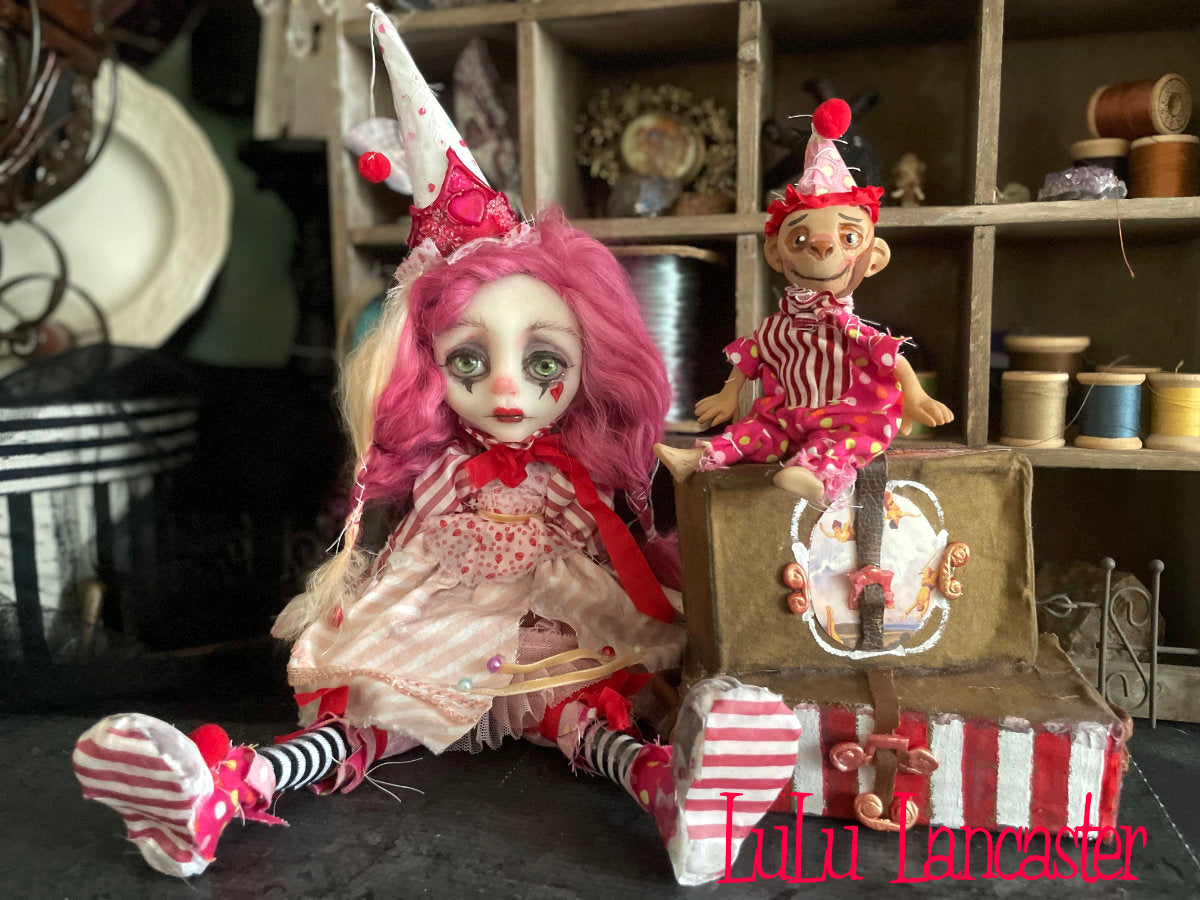 Pinky Poppet and Tater traveling circus clown Original LuLu Lancaster Art Doll