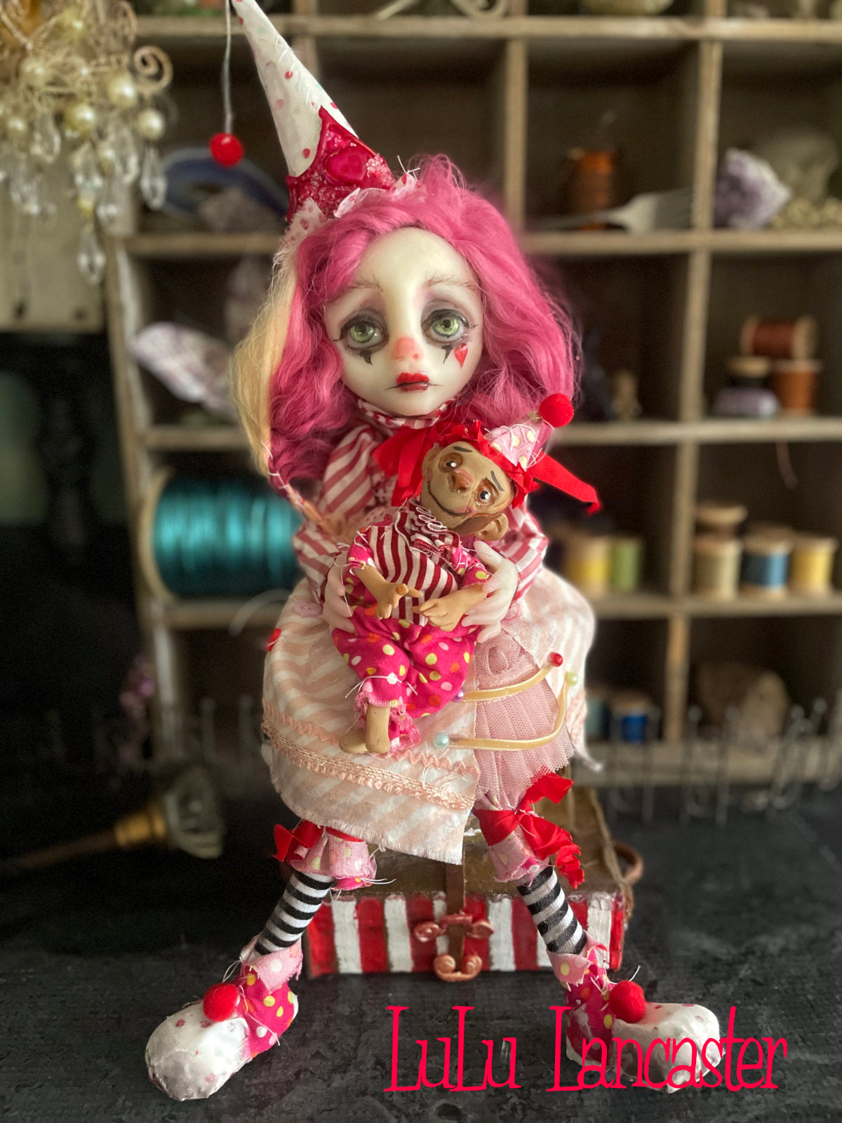 Pinky Poppet and Tater traveling circus clown Original LuLu Lancaster Art Doll