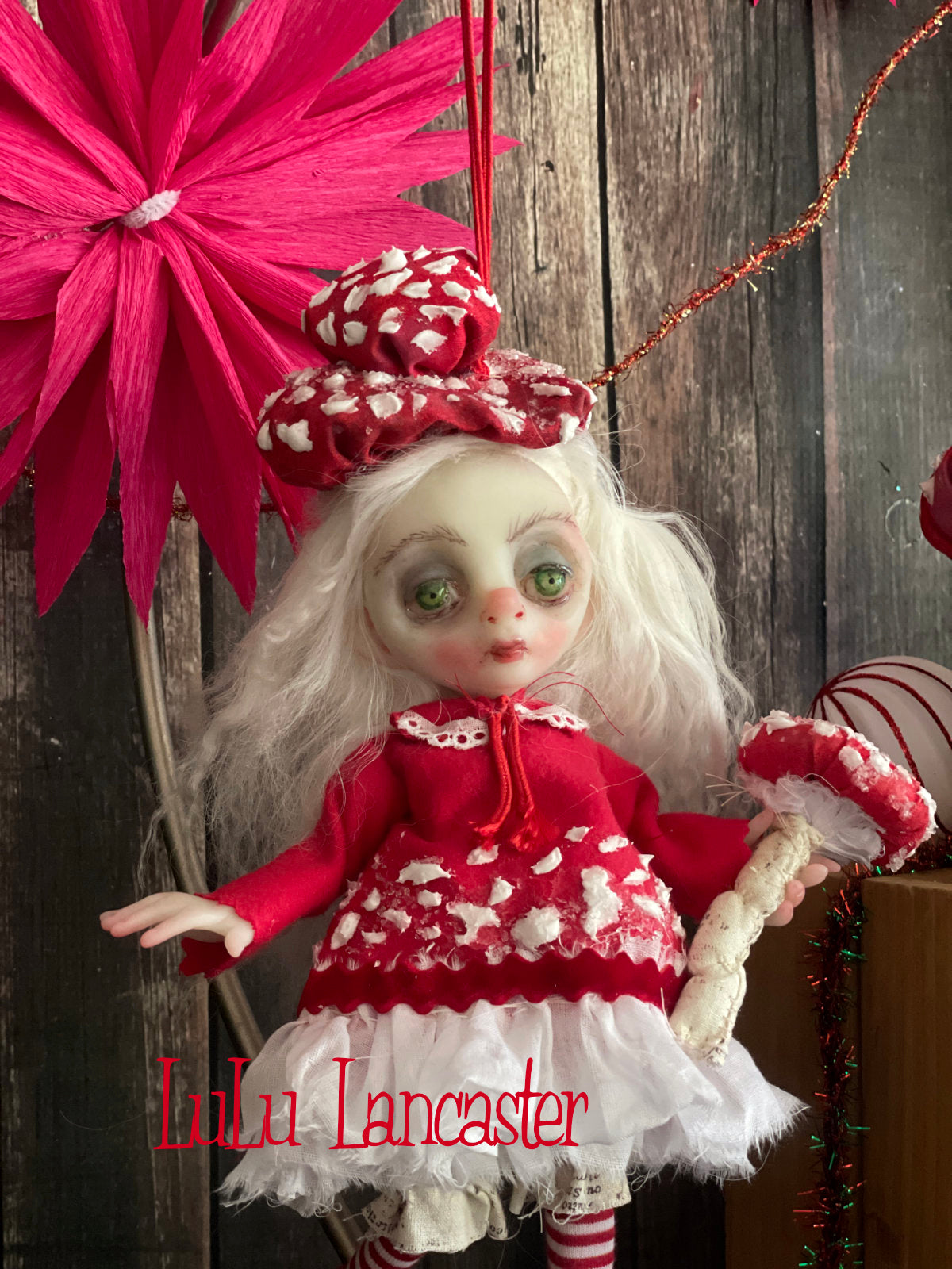 Saria the amanita sprite Mini hanging Christmas winter Original LuLu Lancaster Art Doll