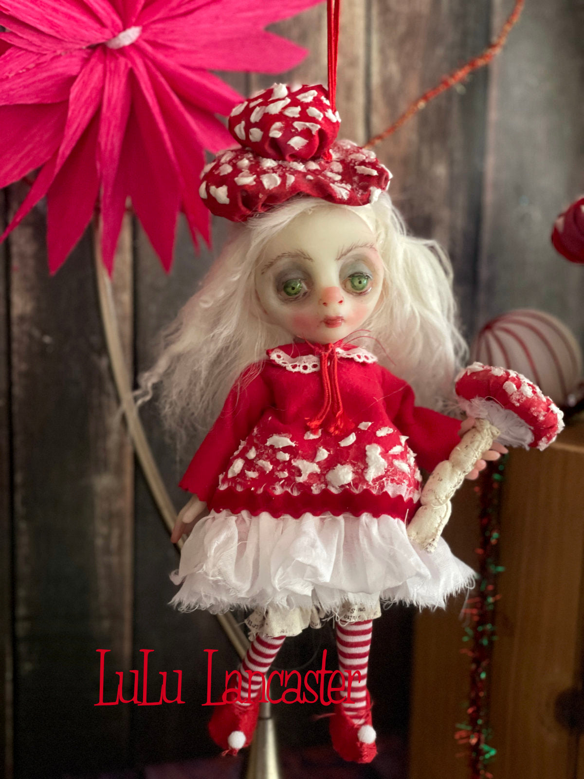 Saria the amanita sprite Mini hanging Christmas winter Original LuLu Lancaster Art Doll