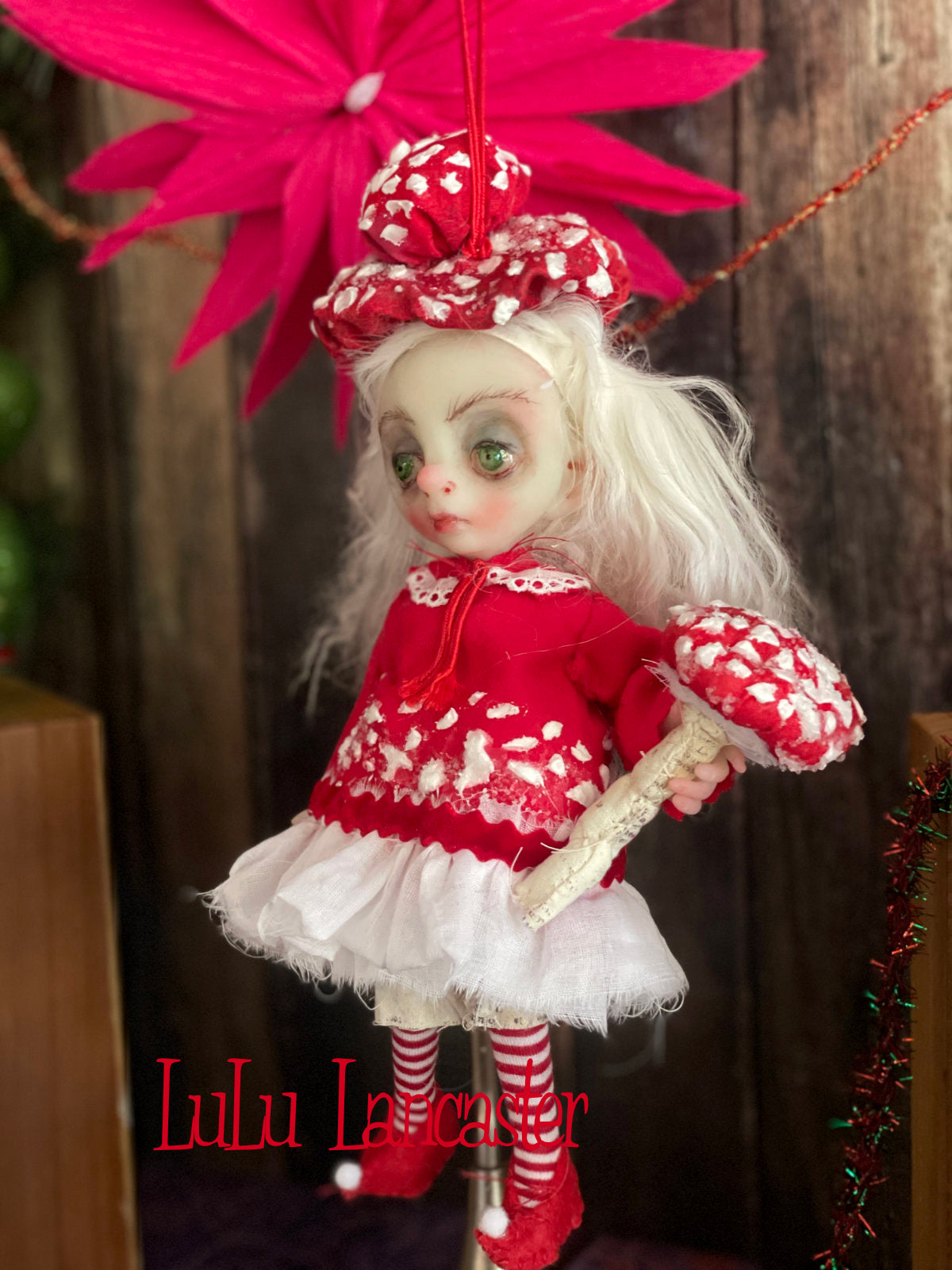 Saria the amanita sprite Mini hanging Christmas winter Original LuLu Lancaster Art Doll