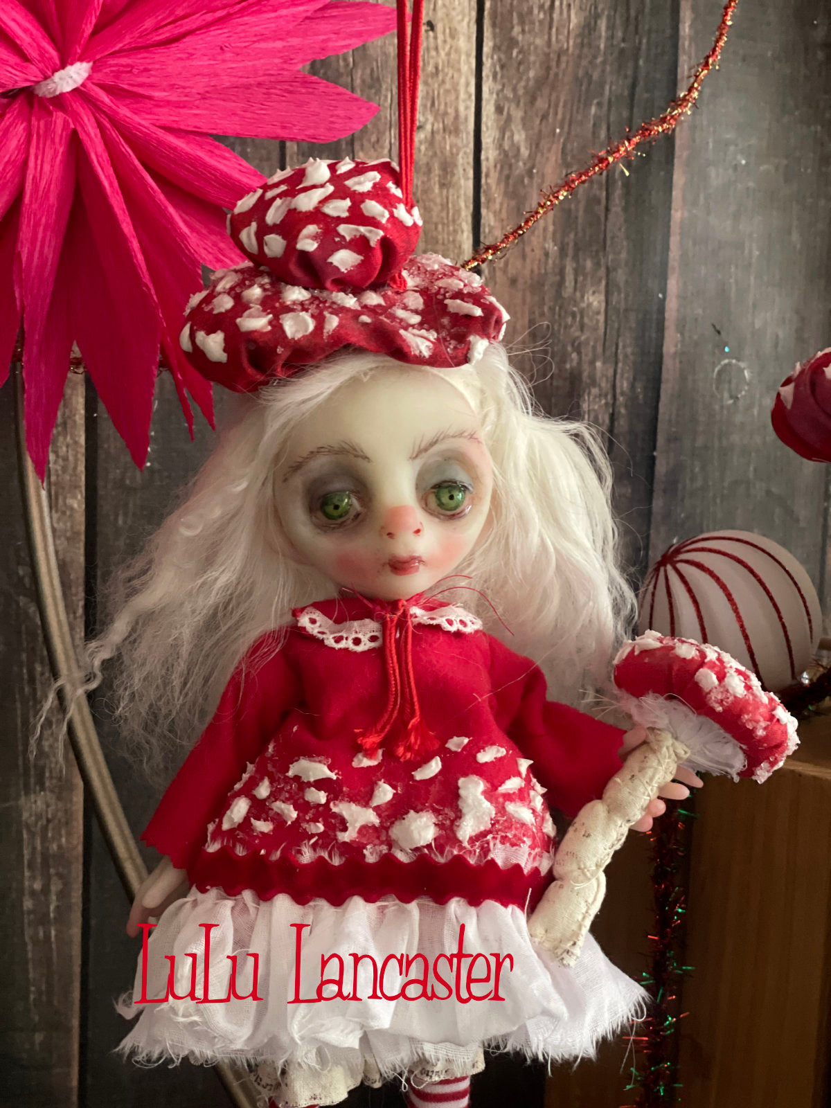 Saria the amanita sprite Mini hanging Christmas winter Original LuLu Lancaster Art Doll