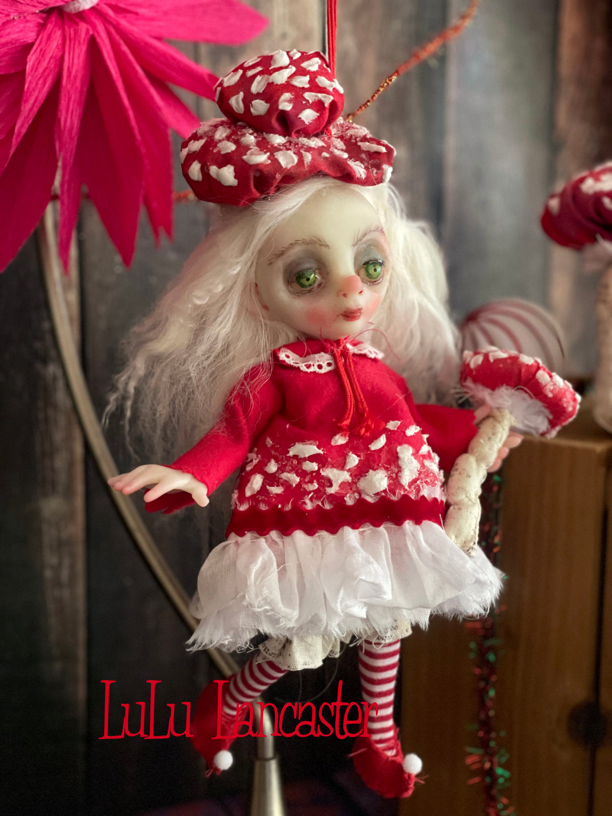 Saria the amanita sprite Mini hanging Christmas winter Original LuLu Lancaster Art Doll