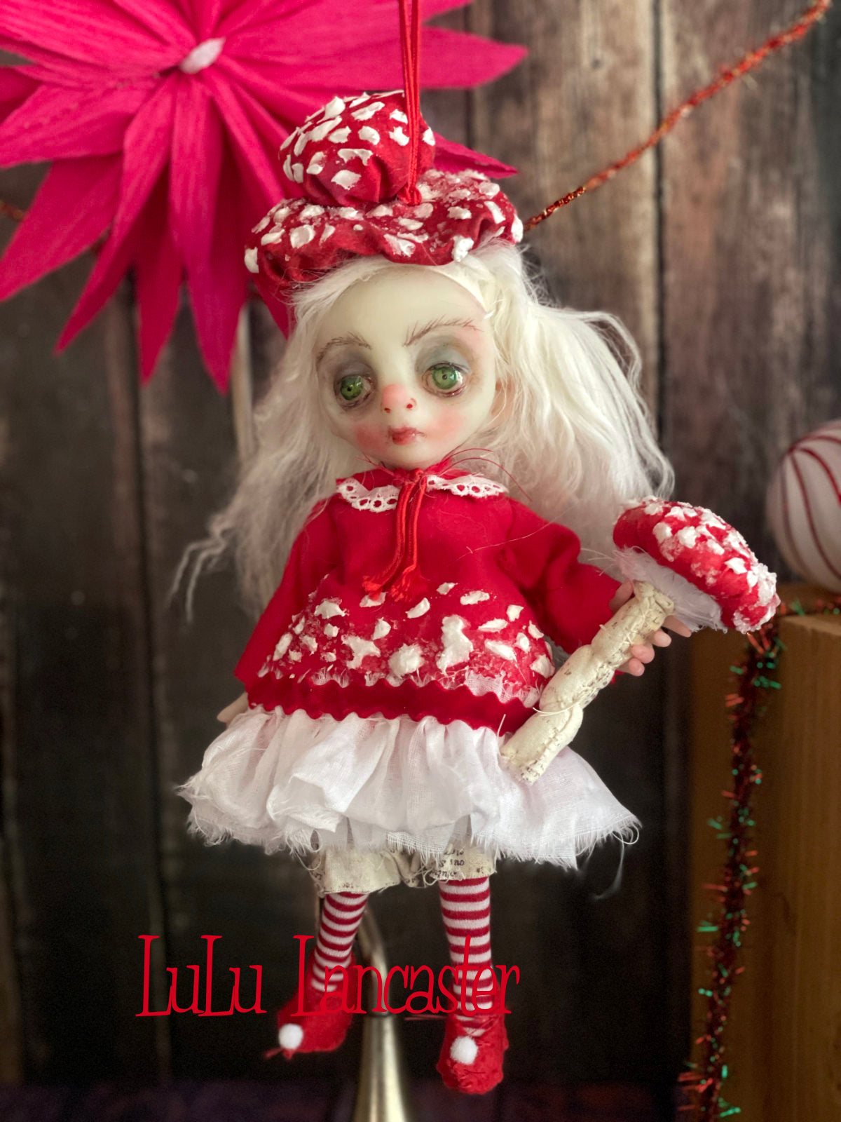 Saria the amanita sprite Mini hanging Christmas winter Original LuLu Lancaster Art Doll