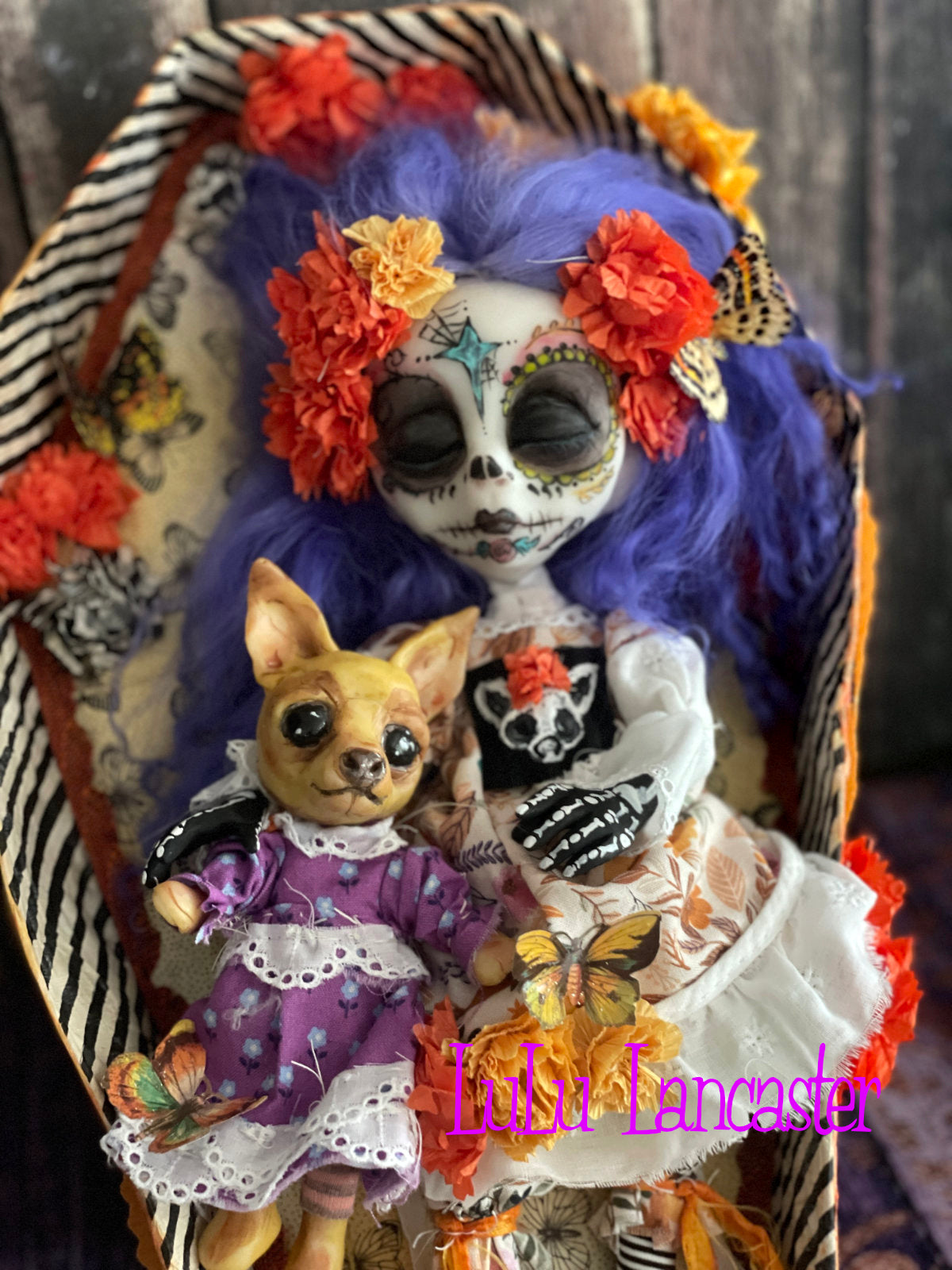 Señorita Chihuahua sleeping Day of the dead Original LuLu Lancaster Halloween Art Doll