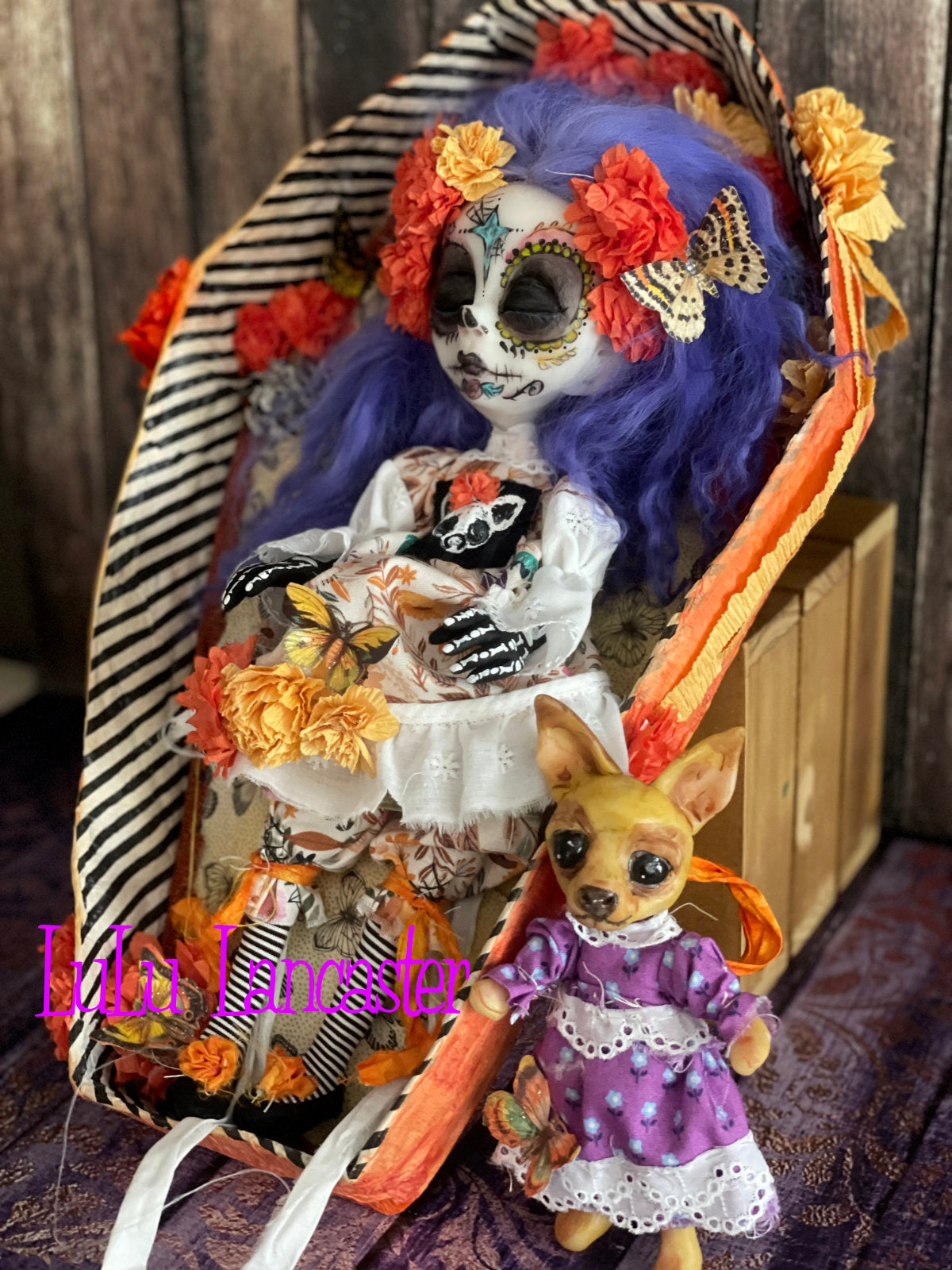 Señorita Chihuahua sleeping Day of the dead Original LuLu Lancaster Halloween Art Doll