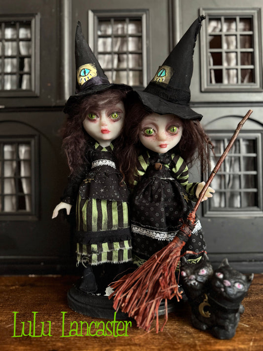 Felista and Clawdia Sisiters of the Cat Eye Coven~ original Lulu Lancaster Art Doll