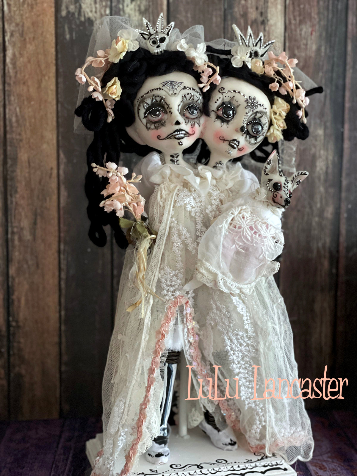 Tico and Toki Squishy head conjoined Day of the dead Original LuLu Lancaster Halloween Art Doll