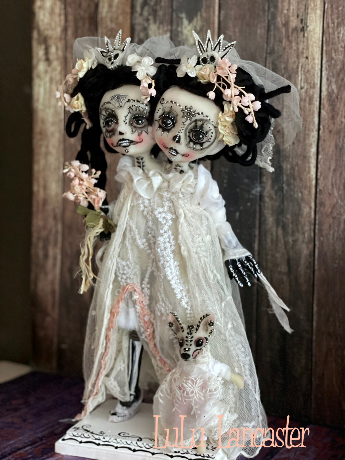 Tico and Toki Squishy head conjoined Day of the dead Original LuLu Lancaster Halloween Art Doll