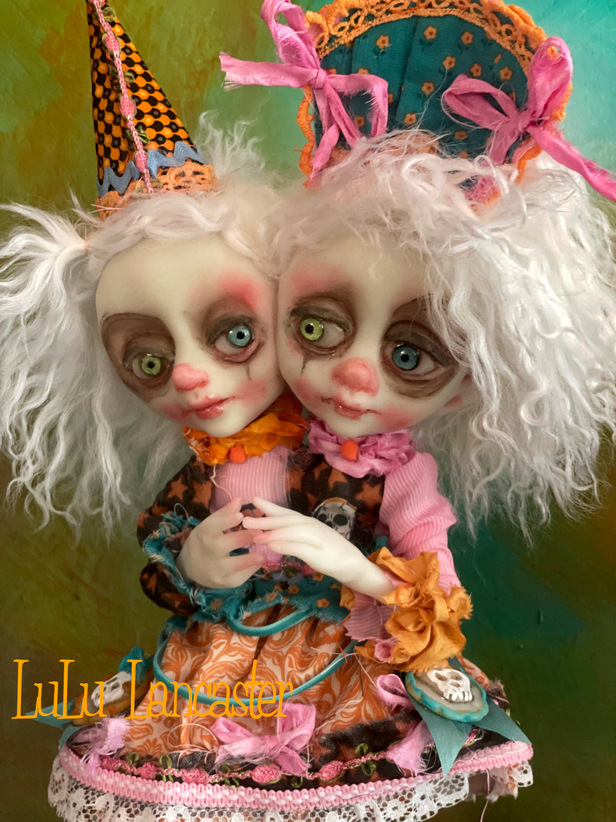 Twitch and Tangle squishy head clowns Halloween Original LuLu Lancaster Art Doll