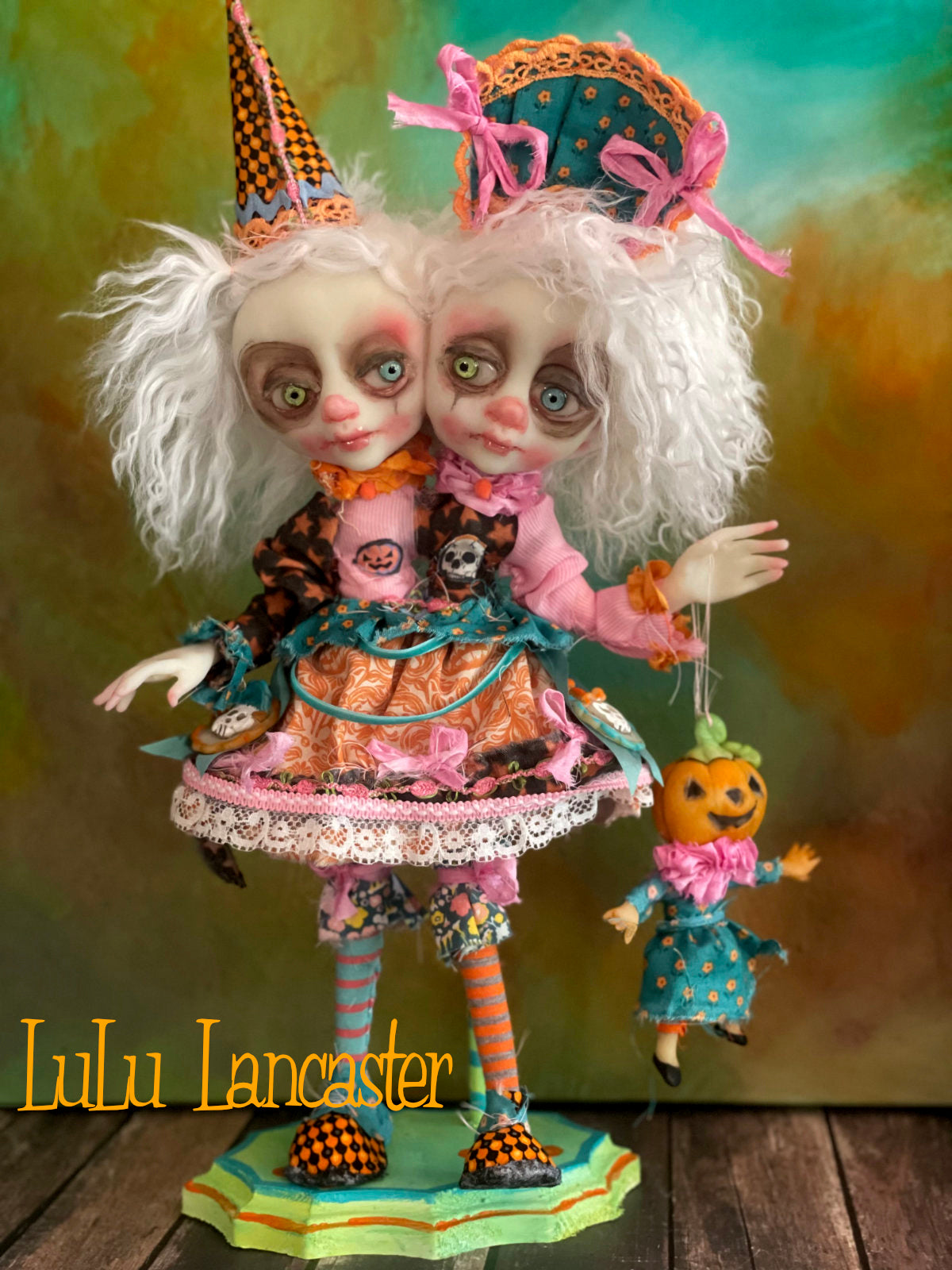 Twitch and Tangle squishy head clowns Halloween Original LuLu Lancaster Art Doll