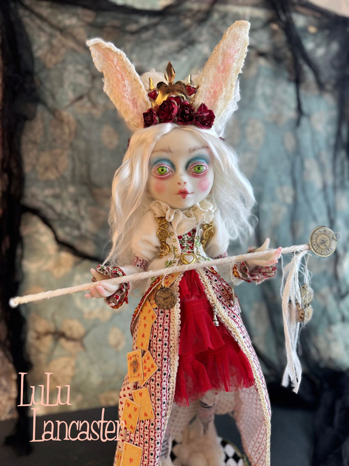 White Rabbit Queen of Hearts Mashup Wonderland ~ original Lulu Lancaster Art Doll